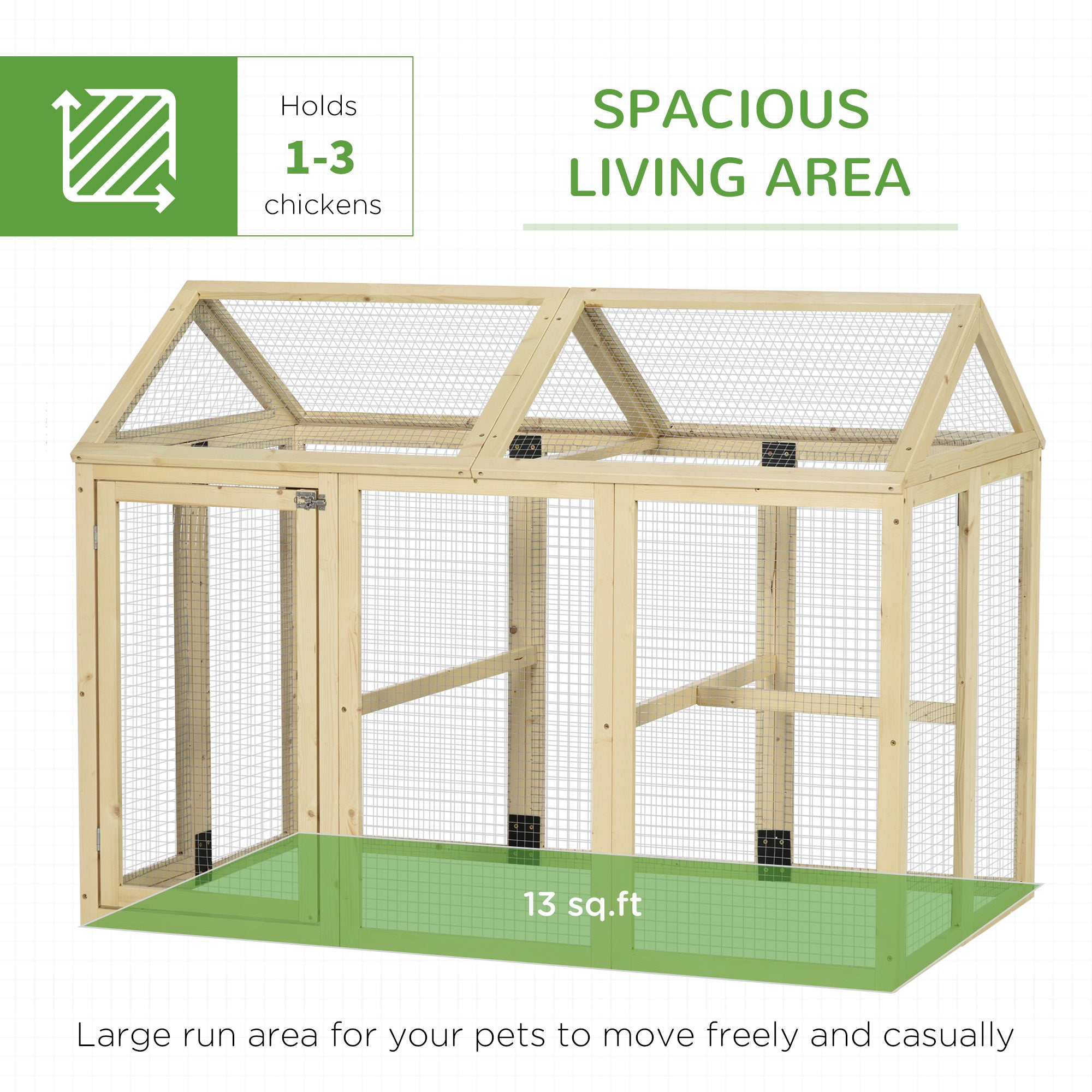 Wooden Chicken Run, Combinable Design with Perches, 4.6' x 2.8', Nature Wood - Natural Wood - Image 4