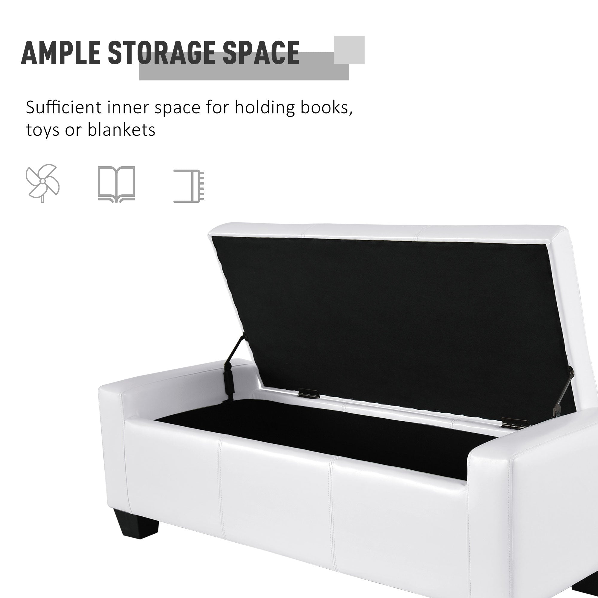 50.5" Faux Leather Rectangular Tufted Storage Ottoman for Living Room, Entryway, or Bedroom, White