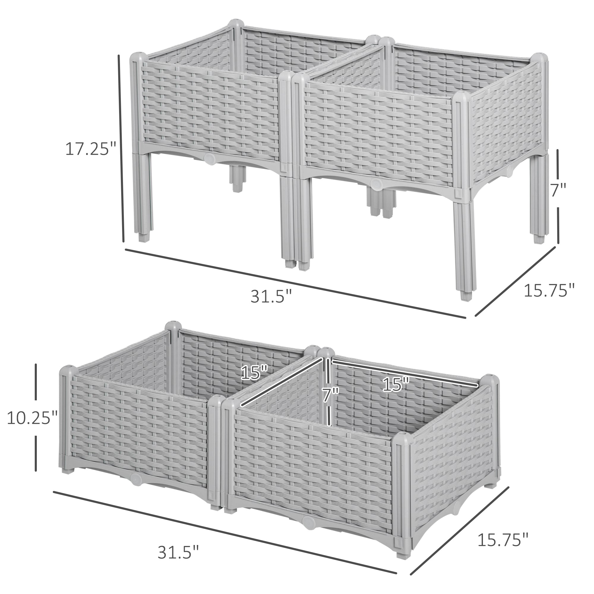 4-Piece Raised Garden Bed with Legs, Self-Watering Planter Box Raised Bed to Grow Flowers, Herbs & Vegetables, Gray - Gray - Image 3