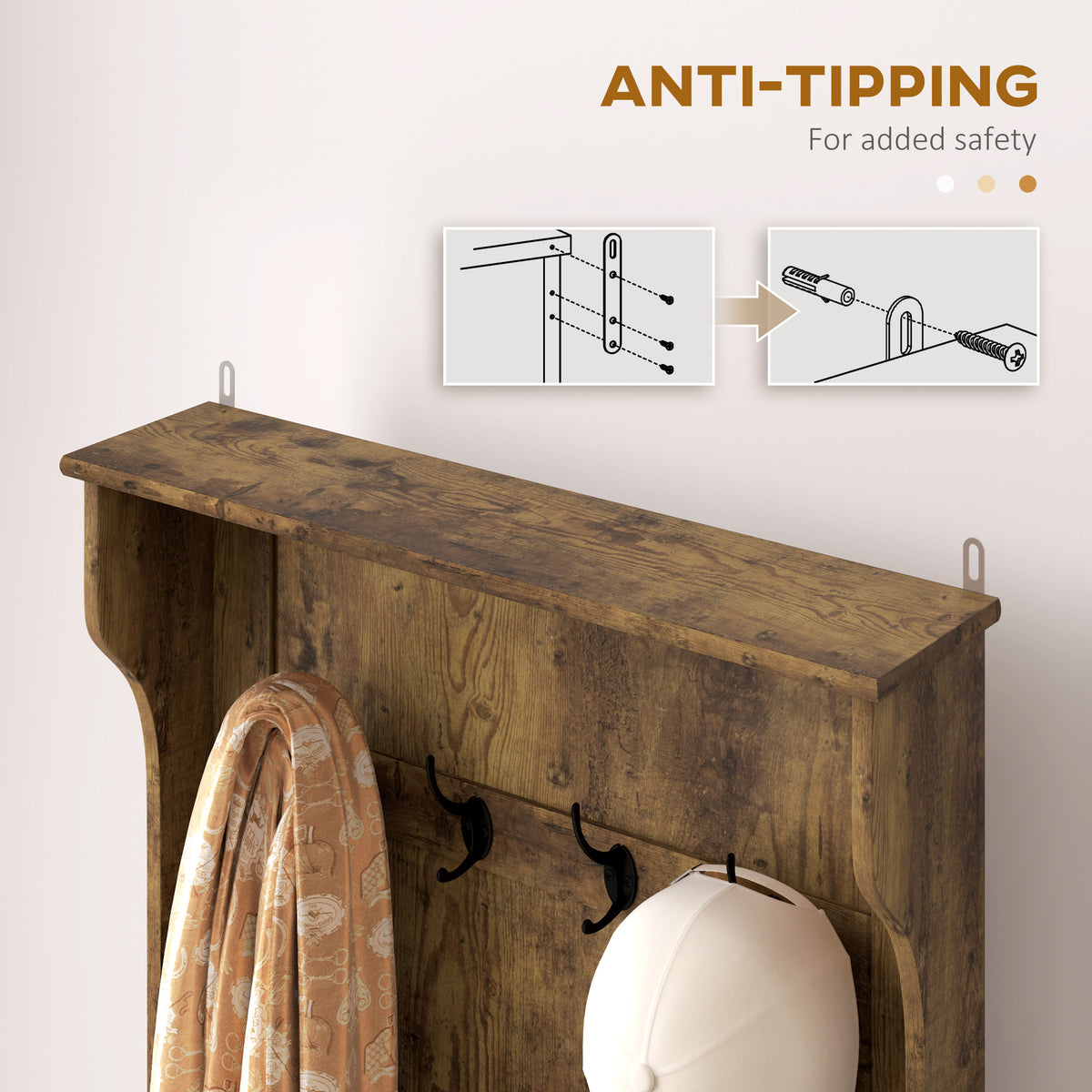 Hall Tree with Coat Rack, Storage, and Sitting Bench, Rustic Brown