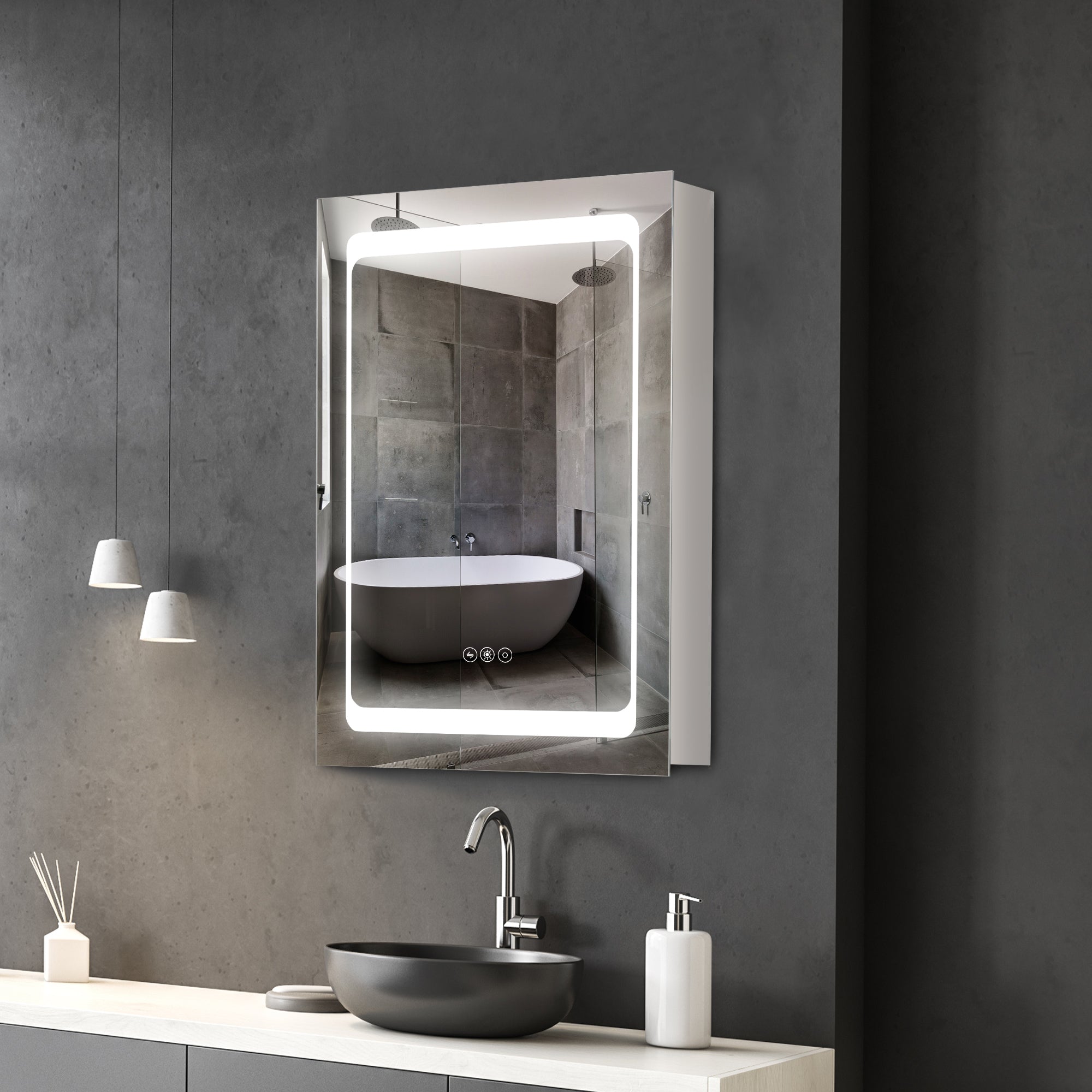 Wall-Mounted Plug-In Bathroom Organizer with 3 Storage Shelves, LED Lighted Medicine Cabinet with Mirror