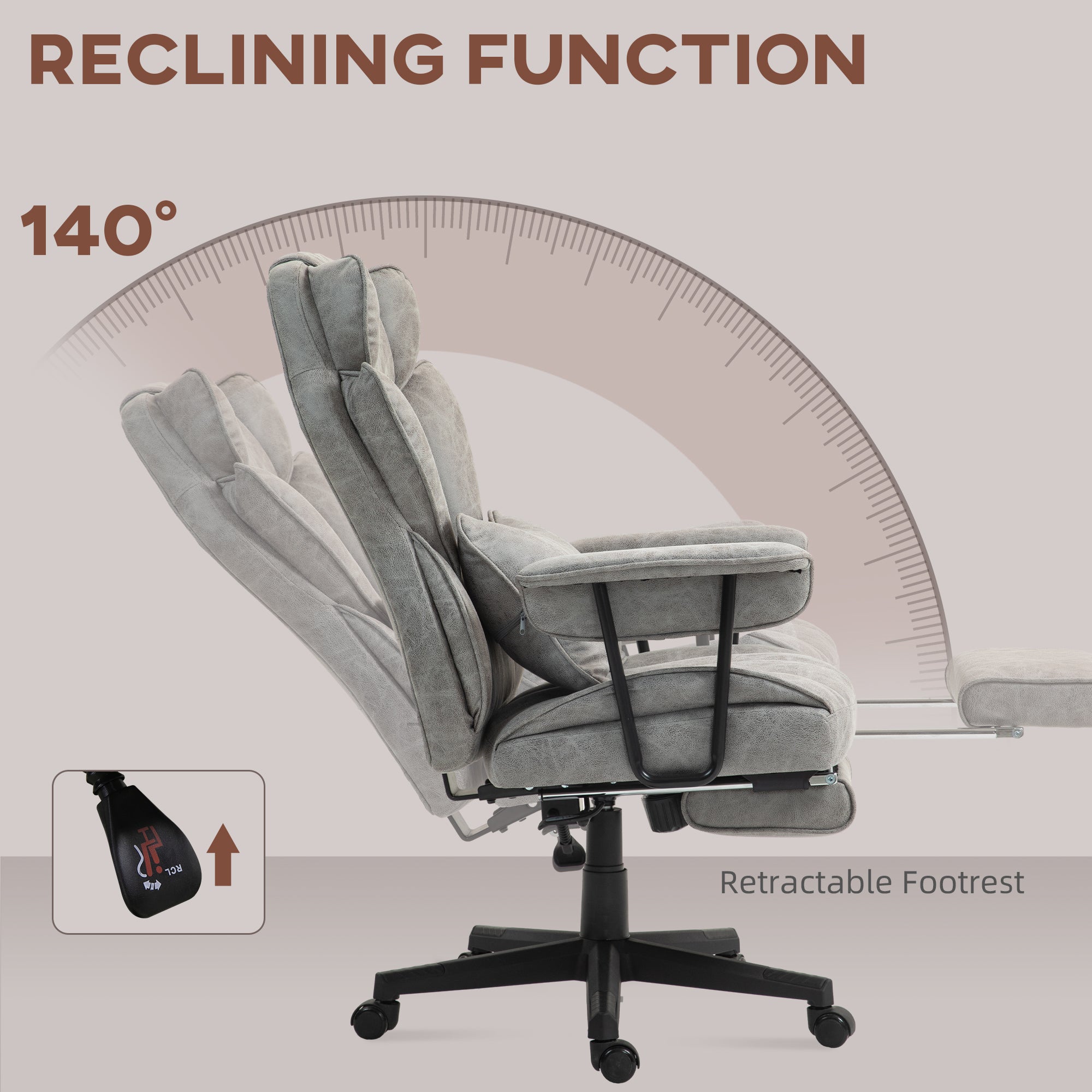 400LBS Big and Tall Office Chair, Massage Office Chair with Footrest, Lumbar Support and Reclining Function, Gray