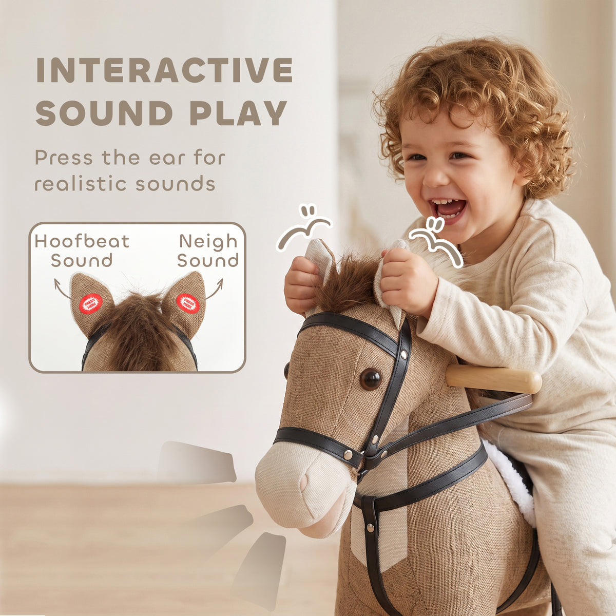 Rocking Horse, Back and Forth Rocking, Ride on Horse Toy with Sound Effects, for 12-36 Months Toddlers, Dark Brown