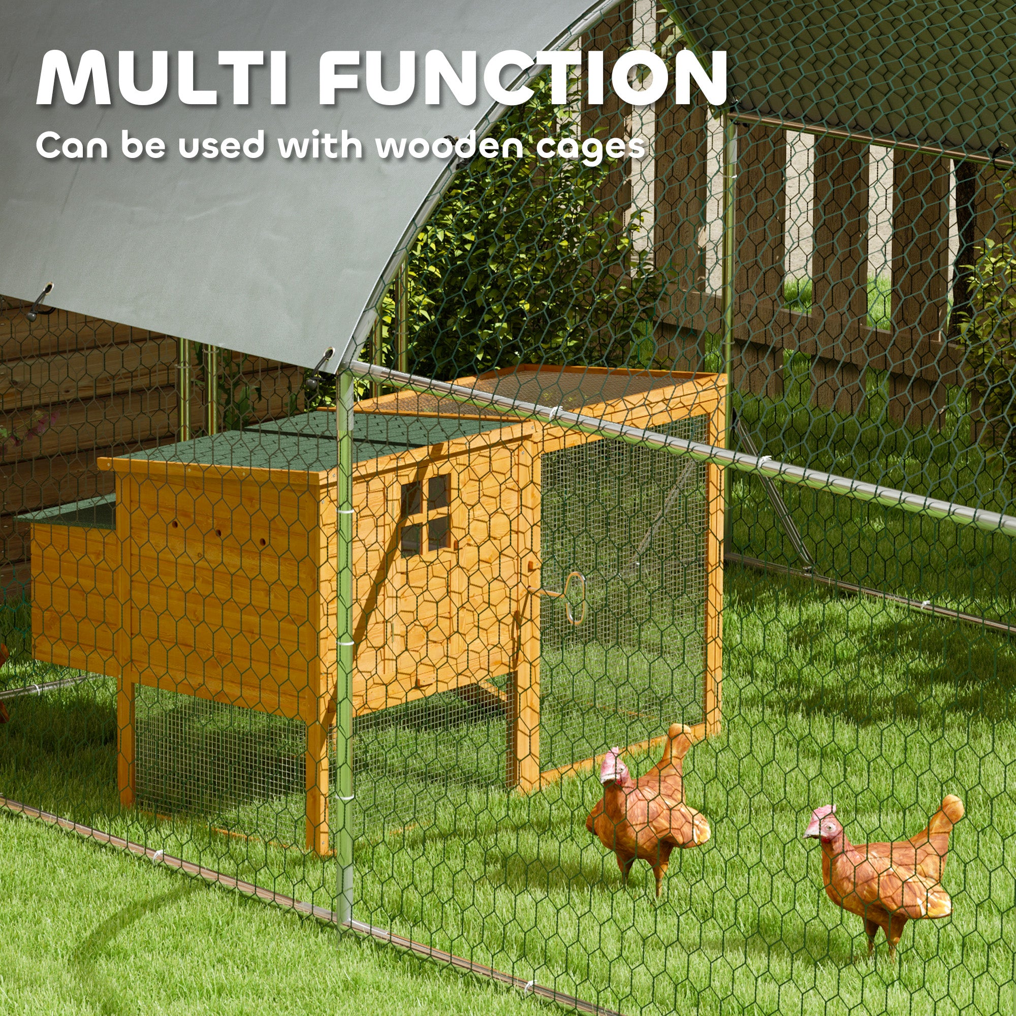Large Metal Chicken Coop with Waterproof and Anti-UV Cover for Yard, Outdoor, Duck, Rabbit, 9.2' x 31.2' x 6.5' - Silver - Image 5