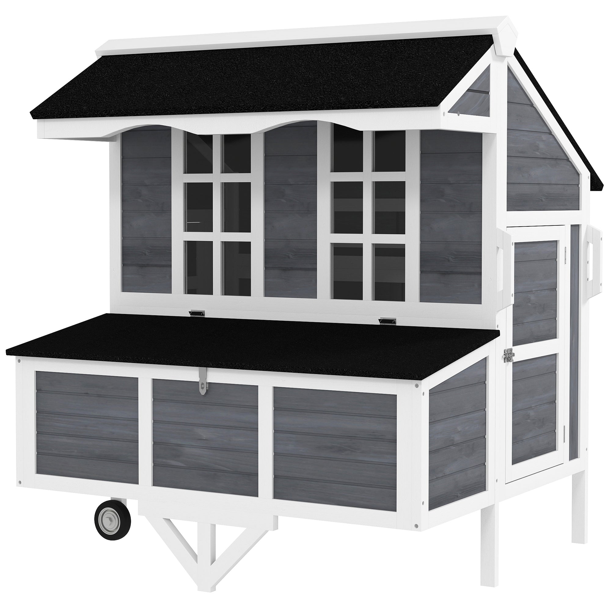 43" Chicken Coop with Wheels, Chicken Tractor with Nesting Box, Windows, Pull-out Tray, Perches, for 2-4 Hens, Gray - Gray