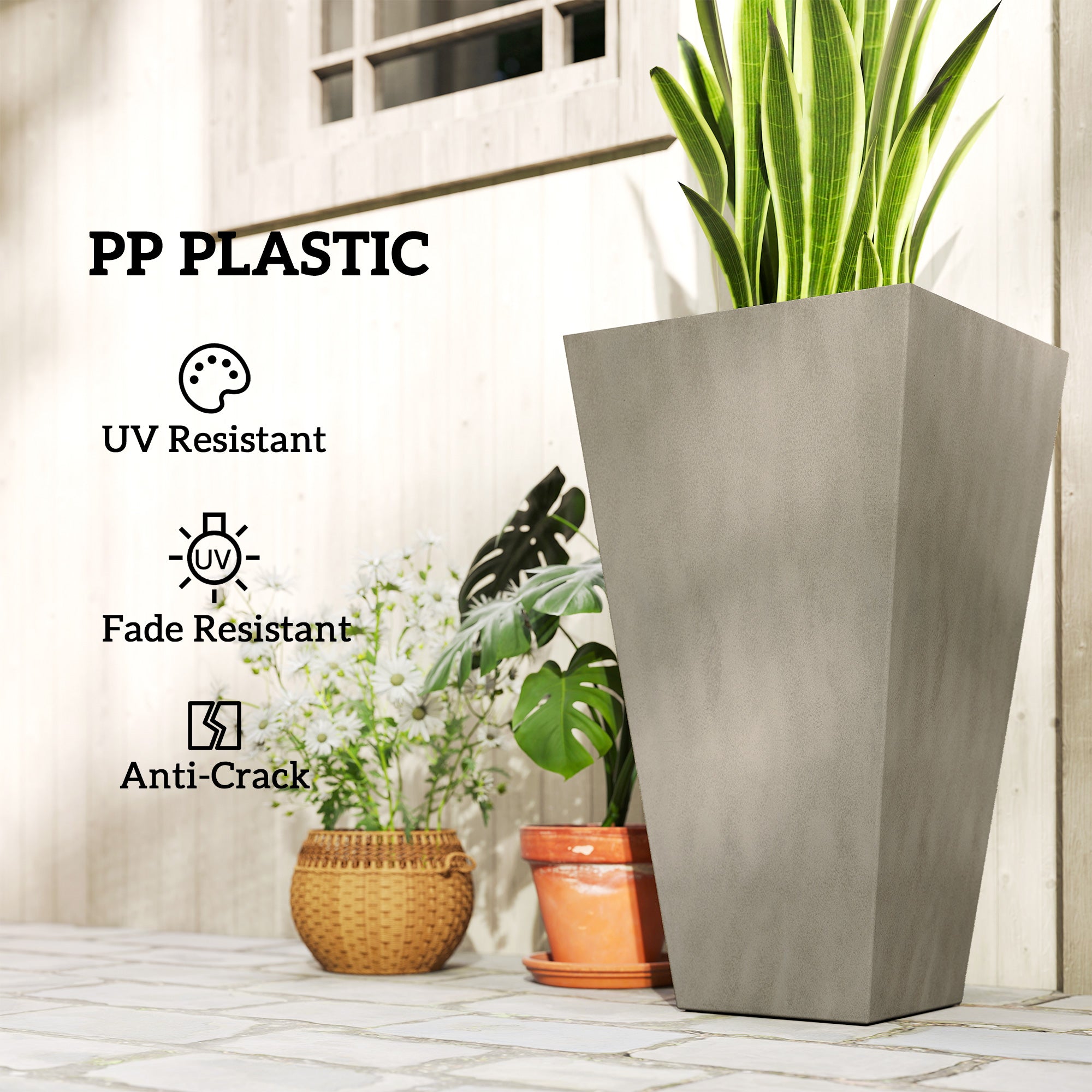 Tall Planters for Outdoor Plants Set of 3, 28 In Taper Planters with Drainage Holes, Indoor Grande Plant Pots, Front Porch Decor, Grey - Grey - Image 6