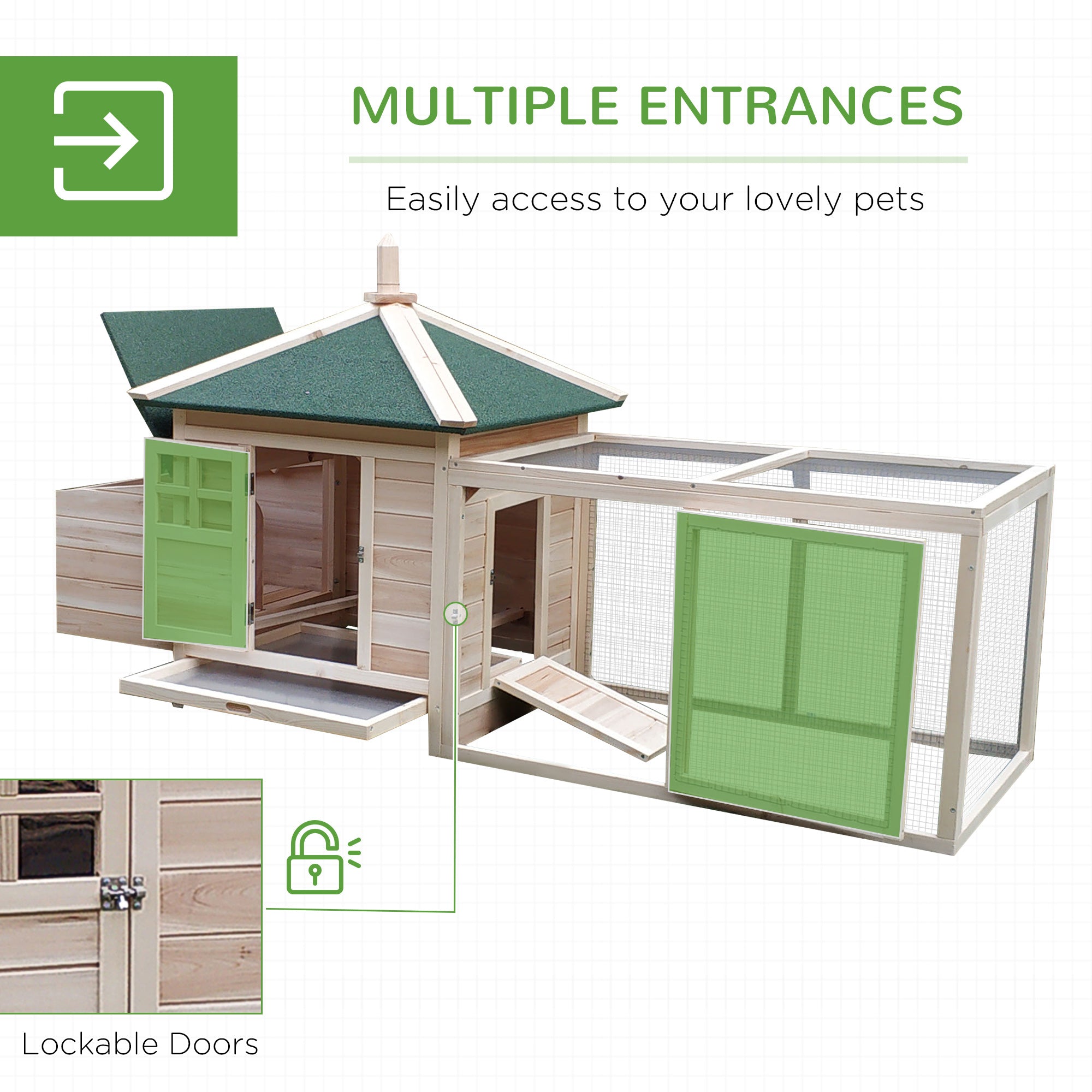 77" Wooden Chicken Coop with Nesting Box, Cute Outdoor Hen House with Removable Tray, Ramp Run, for Garden Backyard, Natural - Natural Wood - Image 5