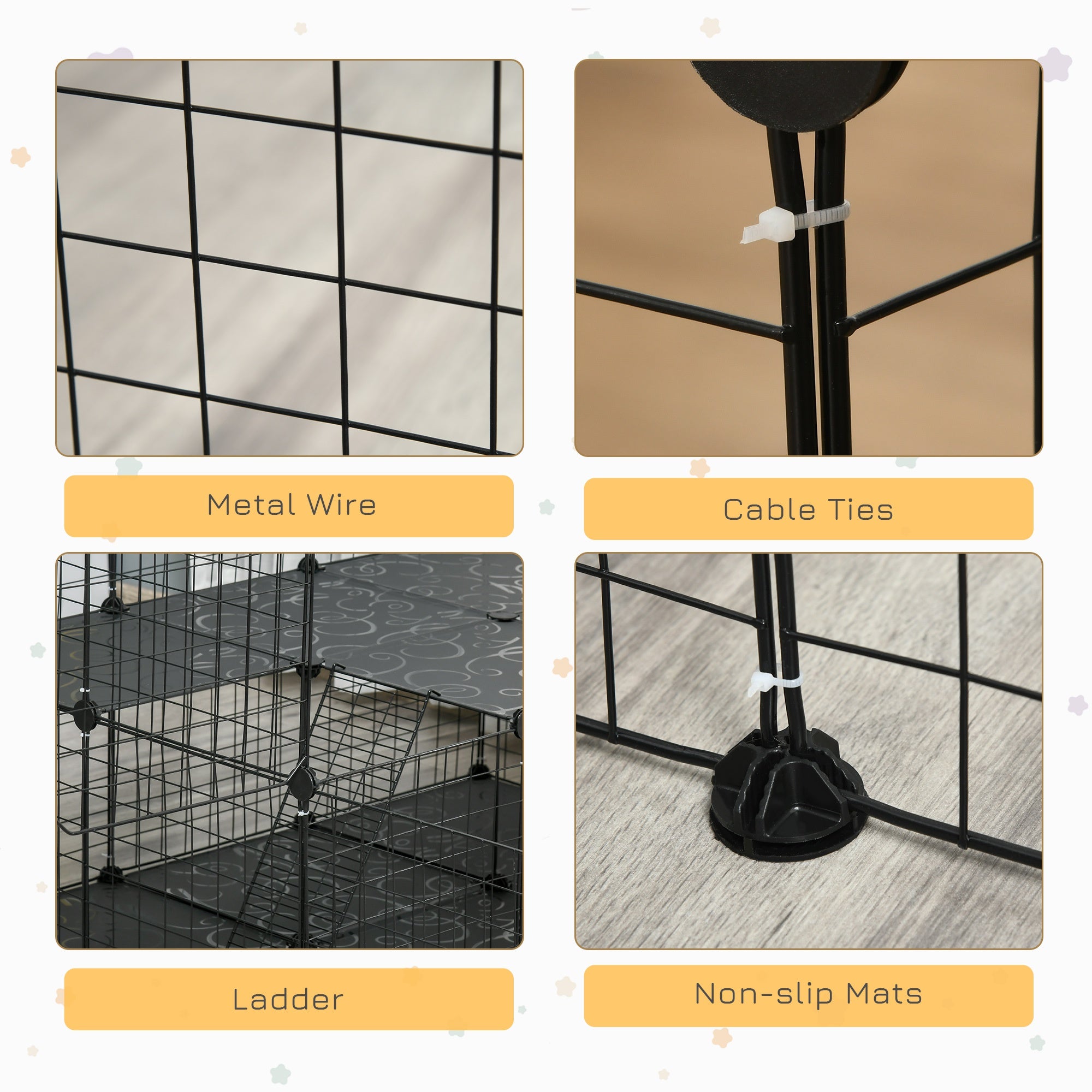 Pet Playpen with Door, Metal Mesh Cage with Mallet, Black - Black - Image 8