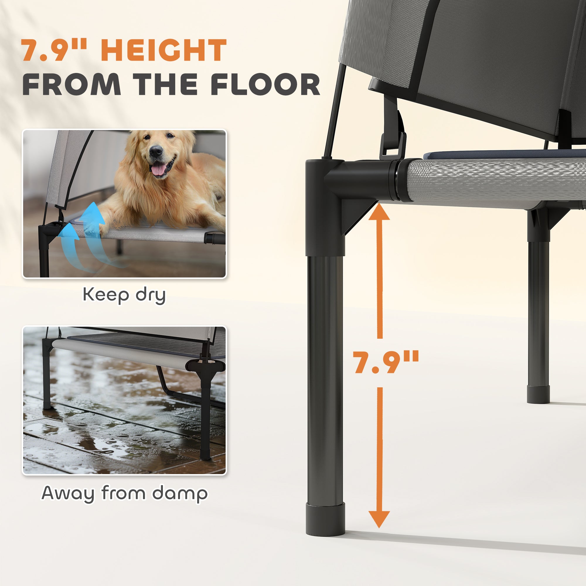 Elevated Dog Bed with Removable Canopy, Portable Outside Raised Pet Cot with Cooling Pad, Storage Bag, 42" x 30" x 37" - Light Gray - Image 6