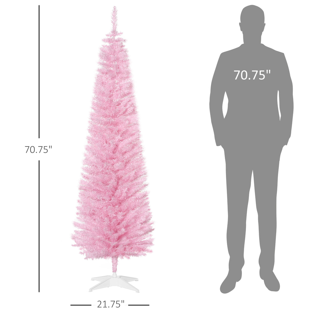 6' Artificial Pencil Christmas Tree, Slim Xmas Tree with 390 Realistic Branch Tips and Plastic Stand, Pink