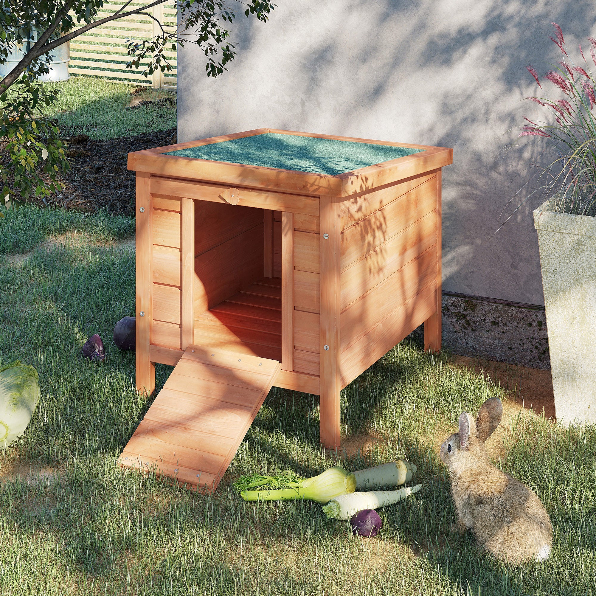 Small Wooden Rabbit Hutch Bunny Cage Guinea Pig Cage Duck House Dog House with Openable & Waterproof Roof, for Rabbits, Chickens, Ducks, Natural - Natural - Image 2
