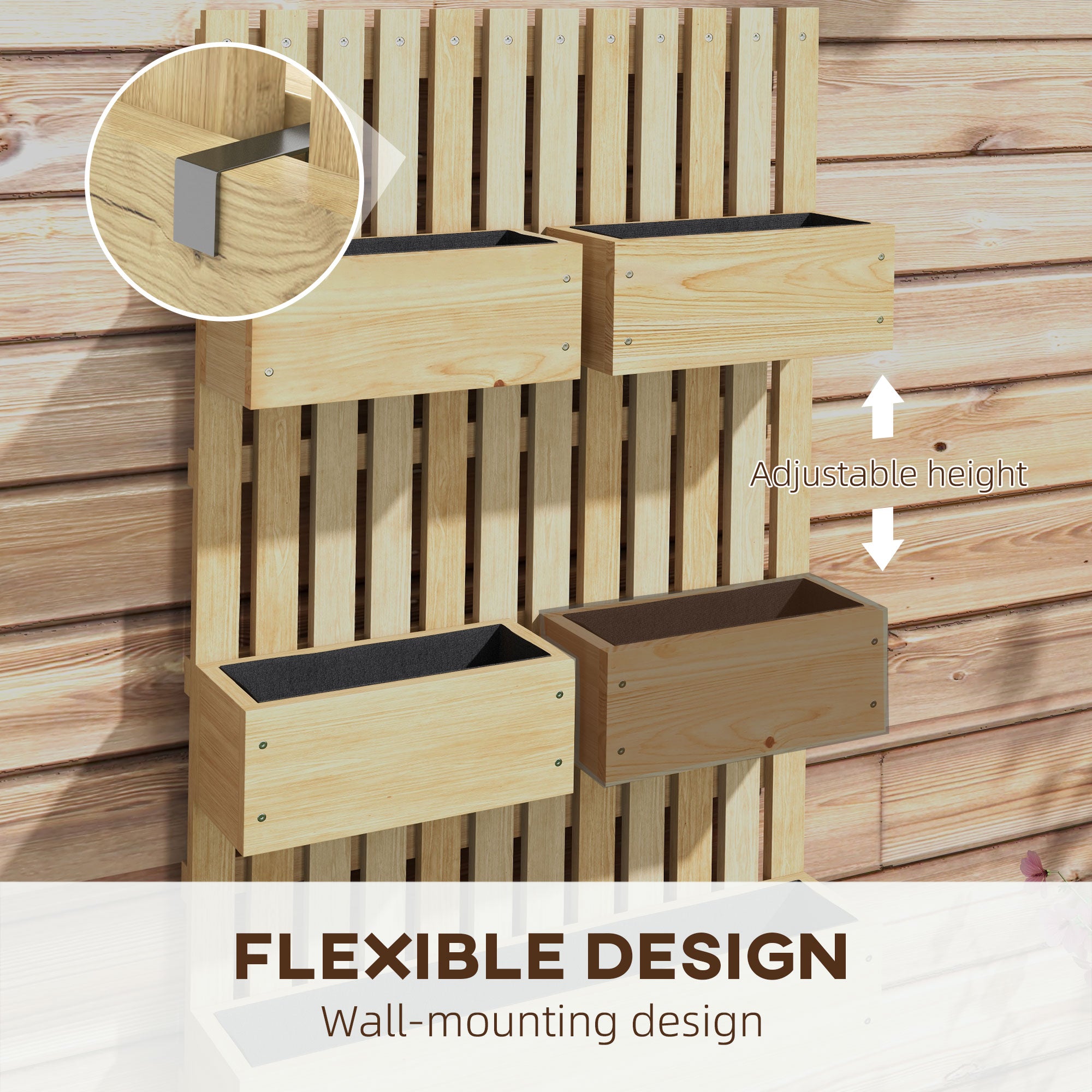 Wall Mounted Planter with Trellis and Drainage Holes for Small Spaces, Raised Garden Bed, Natural - Natural Wood - Image 5