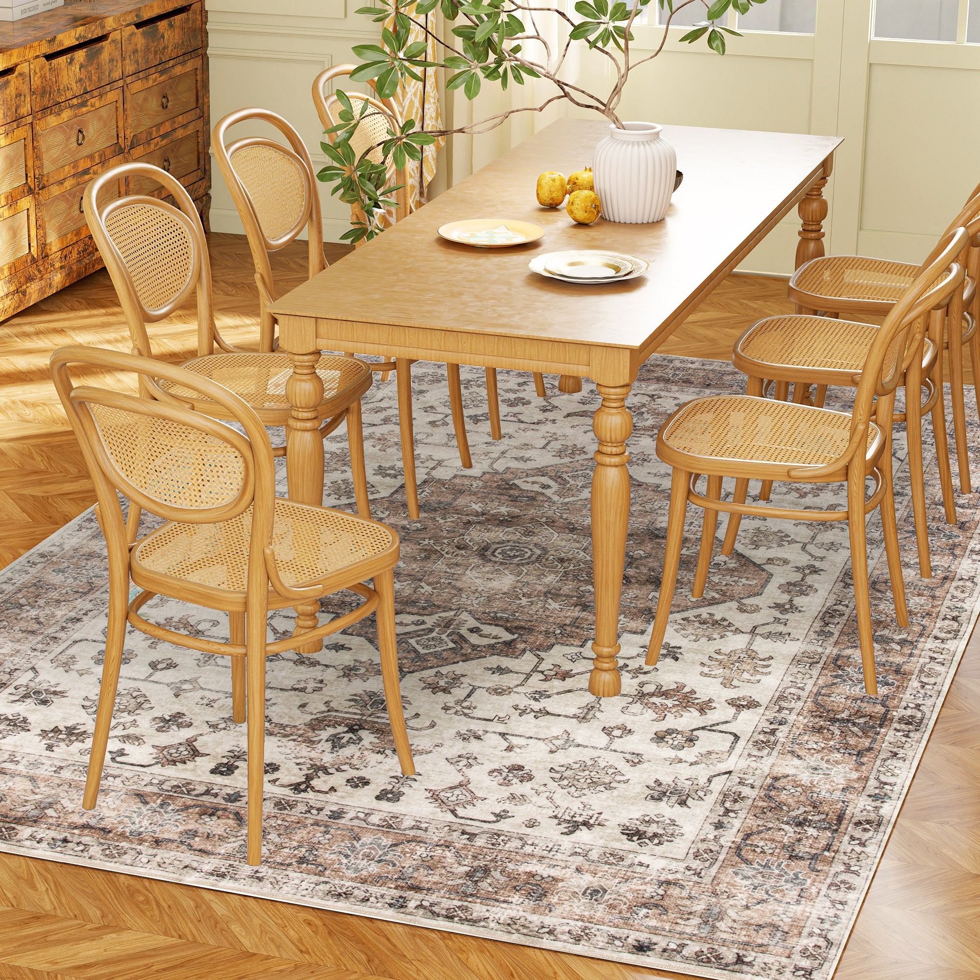 4x6 Area Rug, Vintage Machine Washable Rug, Non-Slip Floor Carpet for Living Room, Bedroom, Dining Room, Tan