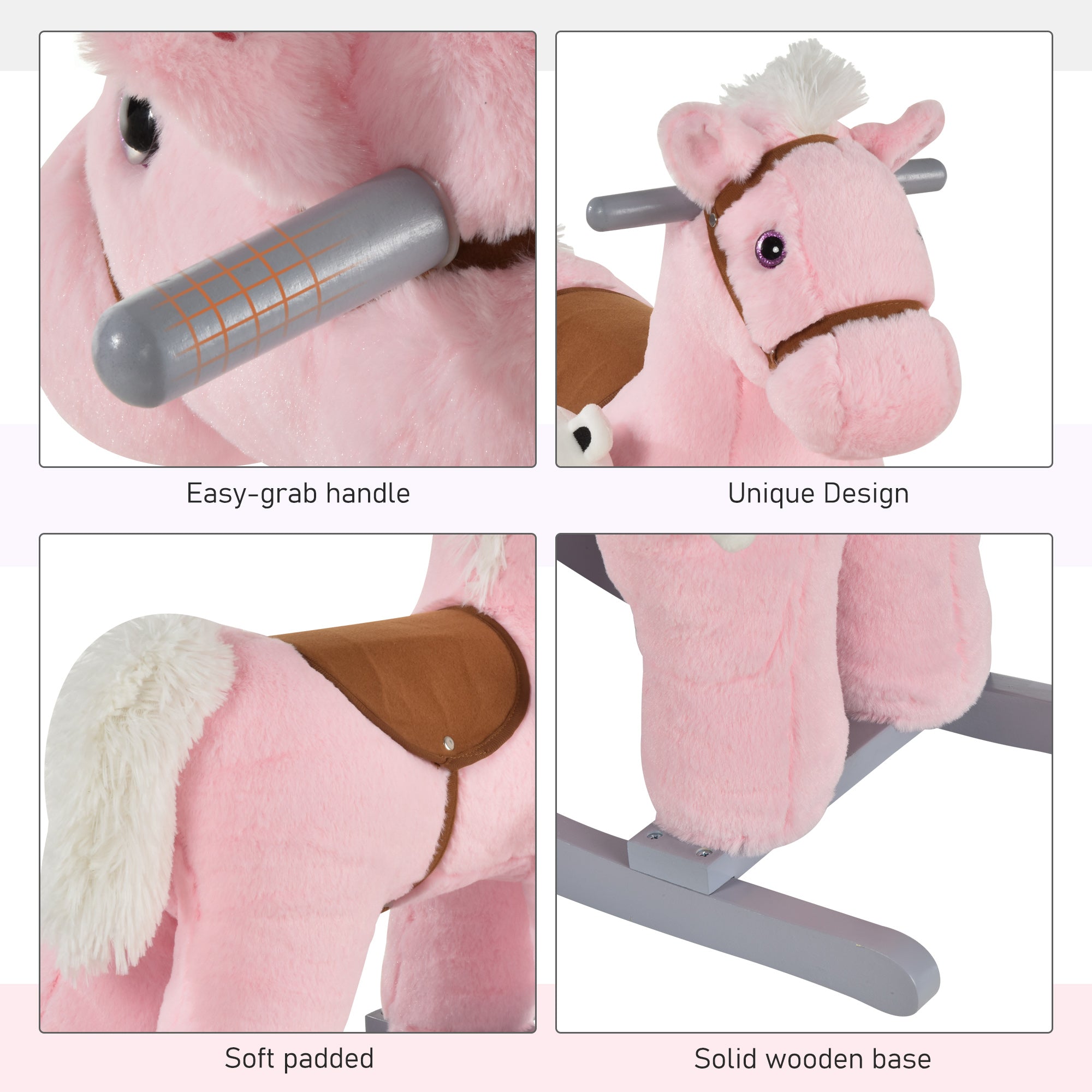 Kids Rocking Horse with Bear Toy, Plush Animal Rocker with Fun Realistic Sounds for Toddler 18-36 Months, Pink