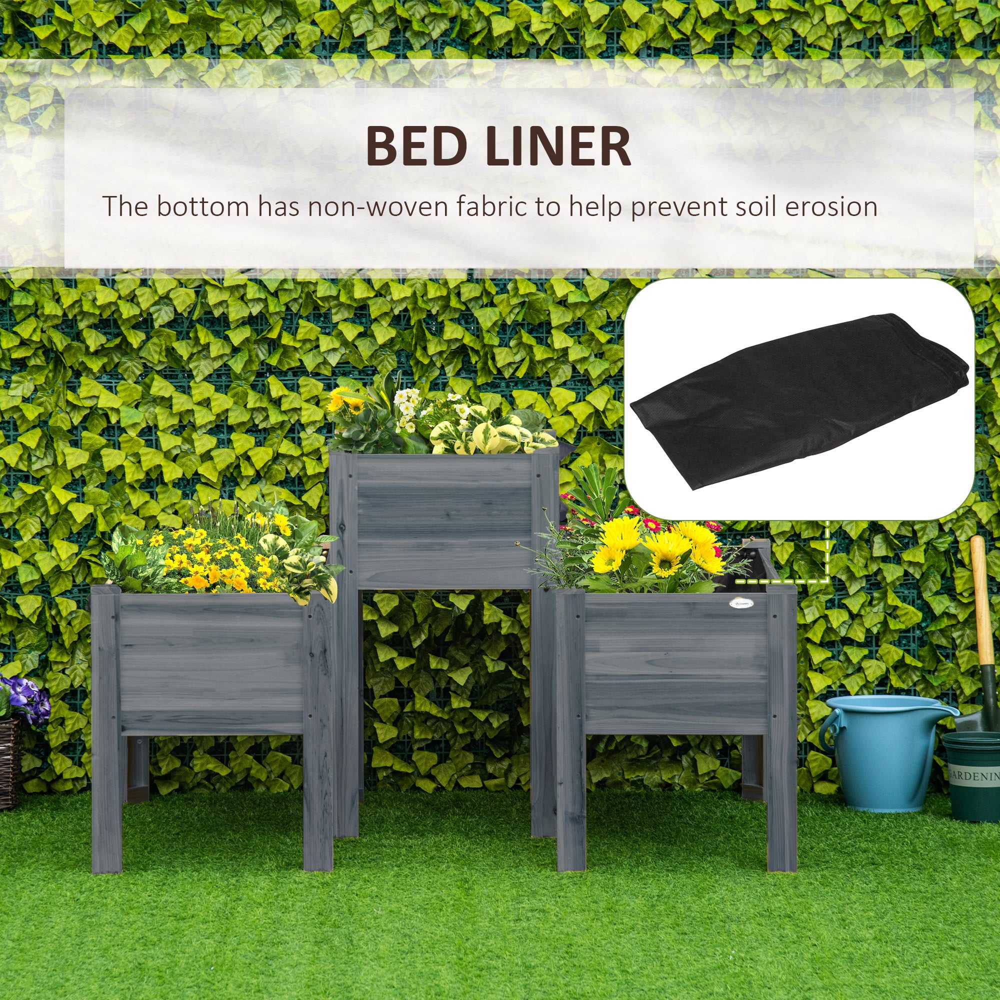 Raised Garden Bed Set of 3, Elevated Wood Planter Box with Legs and Bed Liner for Backyard and Patio to Grow Vegetables, Herbs, Gray - Gray - Image 7