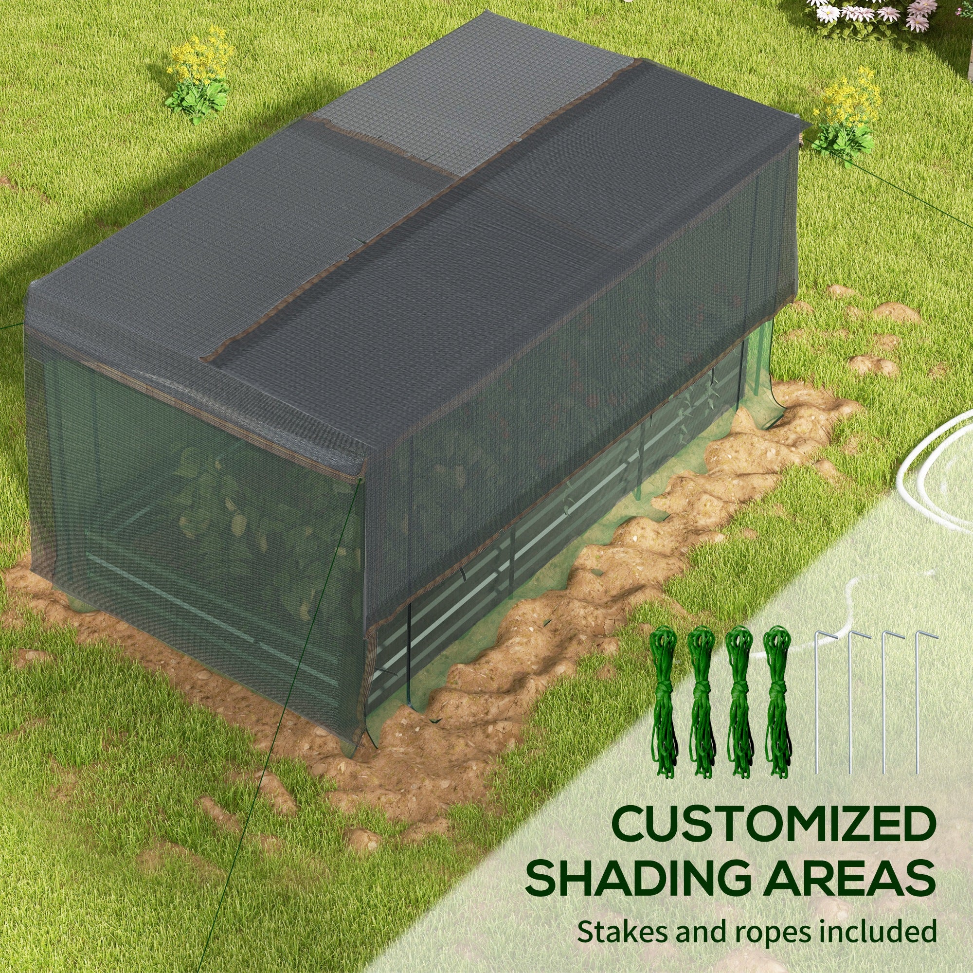 Galvanized Steel Planter Box with Crop Cage and Shade Cloth, Raised Garden Bed for Flowers, Veggies and Herbs, Gray - Dark Gray - Image 5