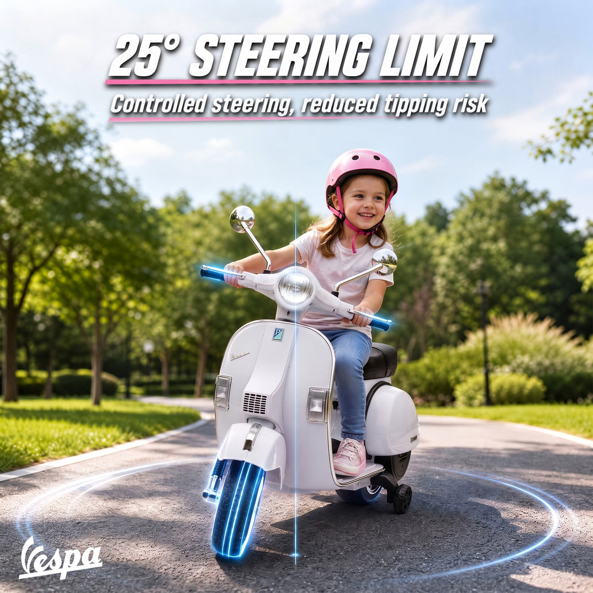 12V Kid Motorcycle, Electric Motorbike with Training Wheels, Rear Suspension, Steering Limitation for 3-6 Years, White