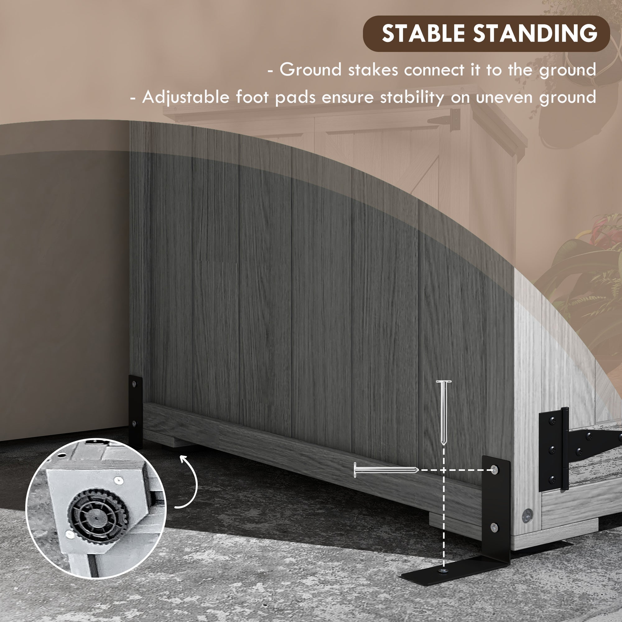 Wooden Outdoor Storage Cabinet Garden Shed with Waterproof Asphalt Roof and Lockable Doors, Gray - Gray - Image 6