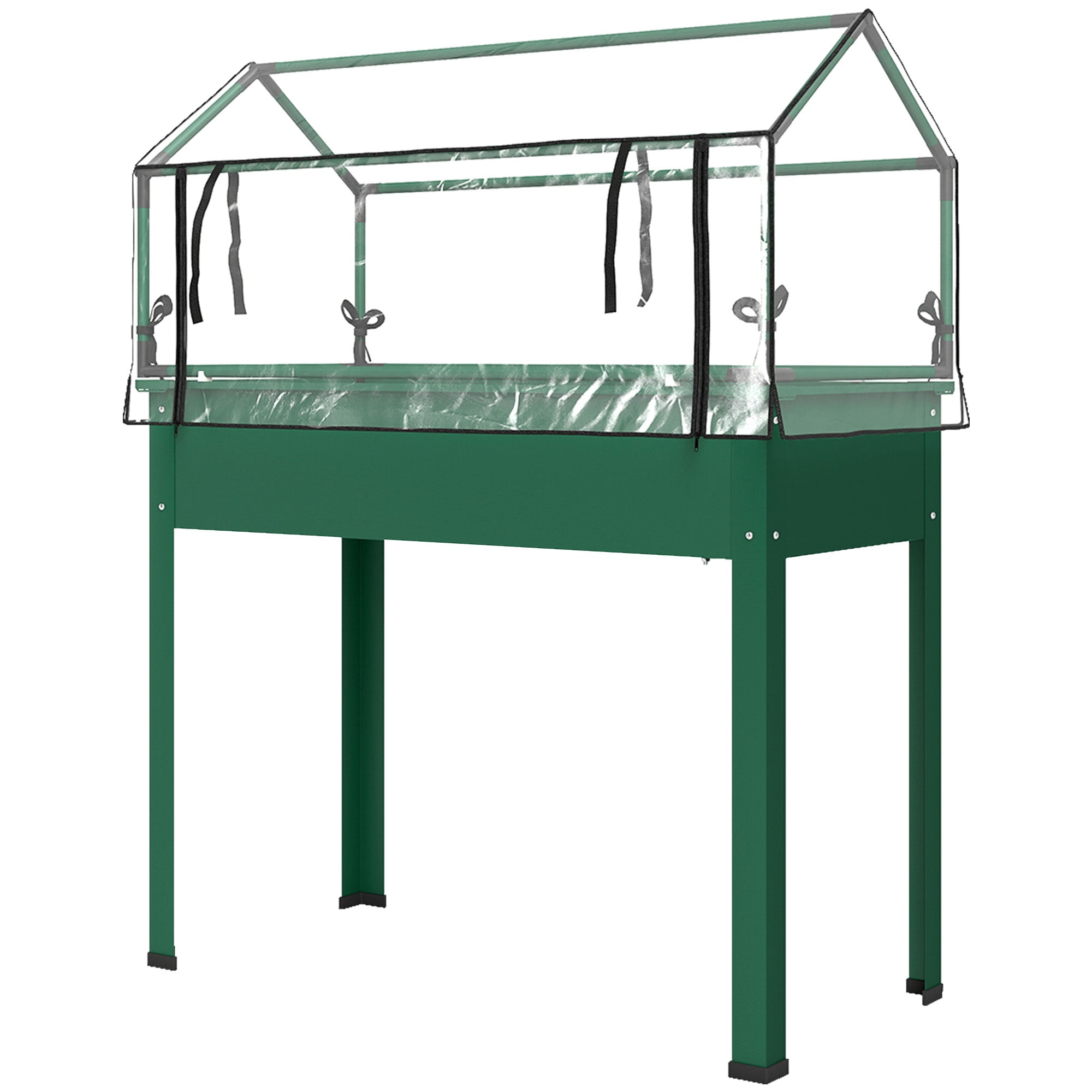 Elevated Garden Box with Greenhouse Cover, Raised Garden Bed with Legs and Drainage Hole for Vegetables, Green - Green