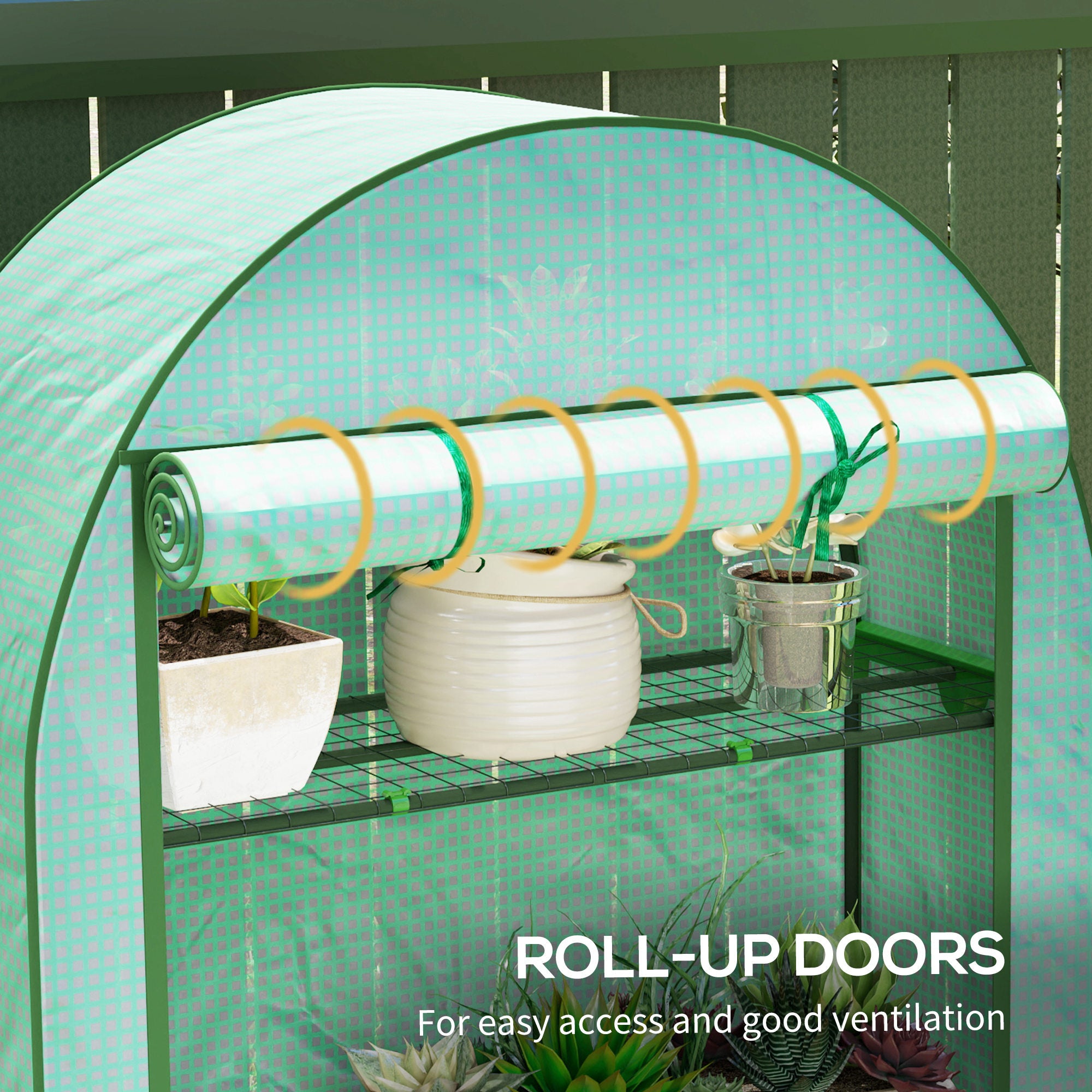 Mini Greenhouse, Portable Greenhouse with 4 Tier Shelves, Roll-Up Door, and Plastic Cover, 41.3" x 17.7" x 63", Green - Green - Image 6