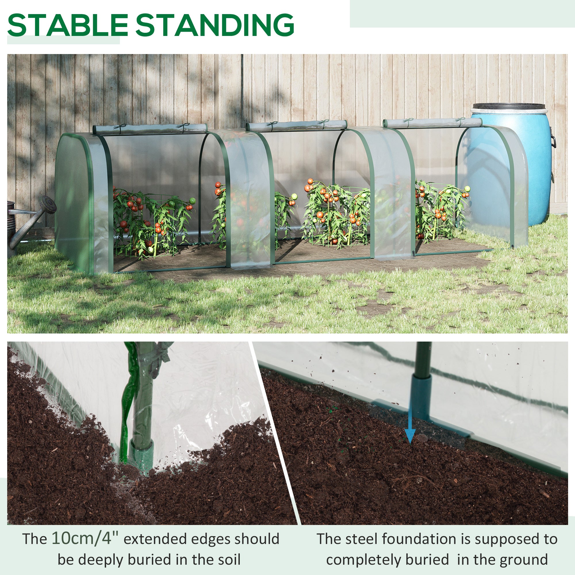 9.7' L x 3' W x 2.5' H Portable Tunneled Greenhouse with 3 Zippered Doors, Water/UV Fighting PVC Cover - Clear - Image 6