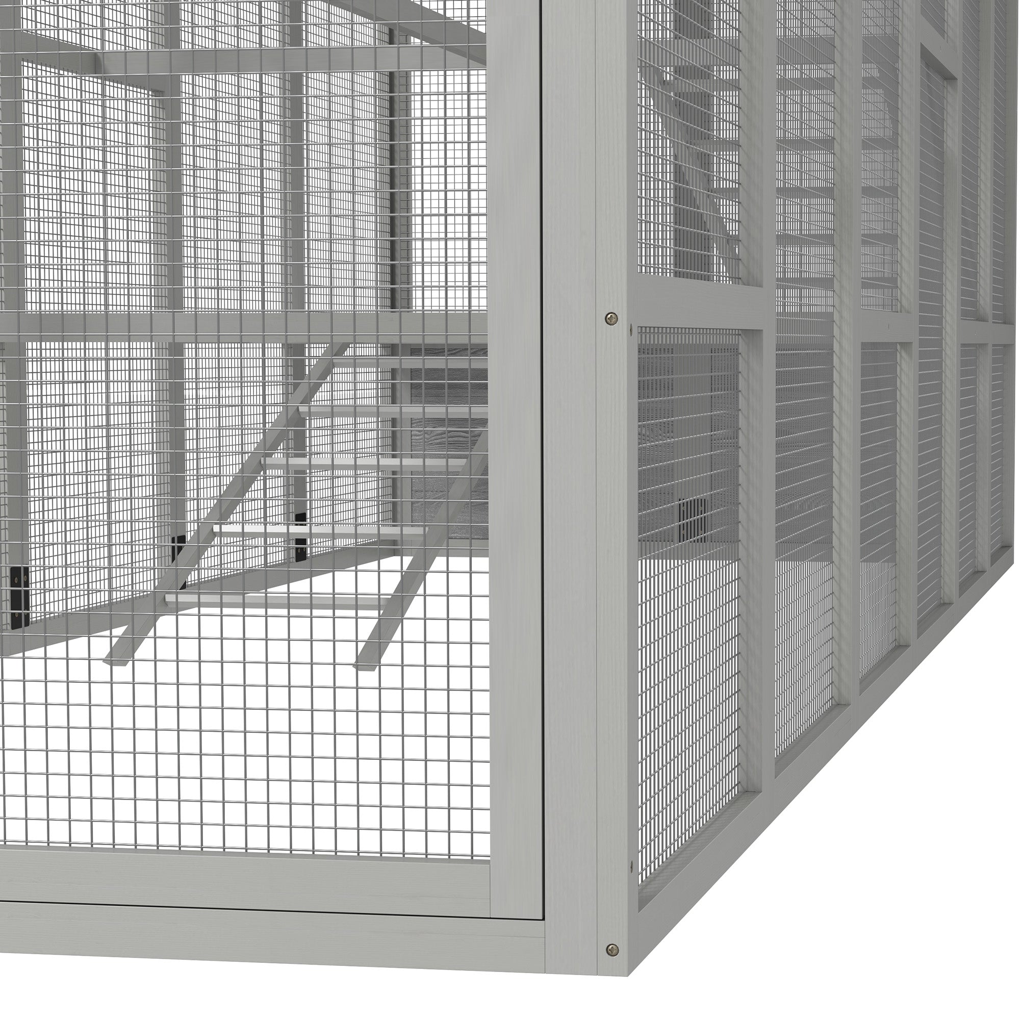Wooden Chicken Coop Run for 6 - 10 Chickens, Hen House Add-On with Storage, Perches, 141.75" x 48" x 61", Gray - Gray - Image 8