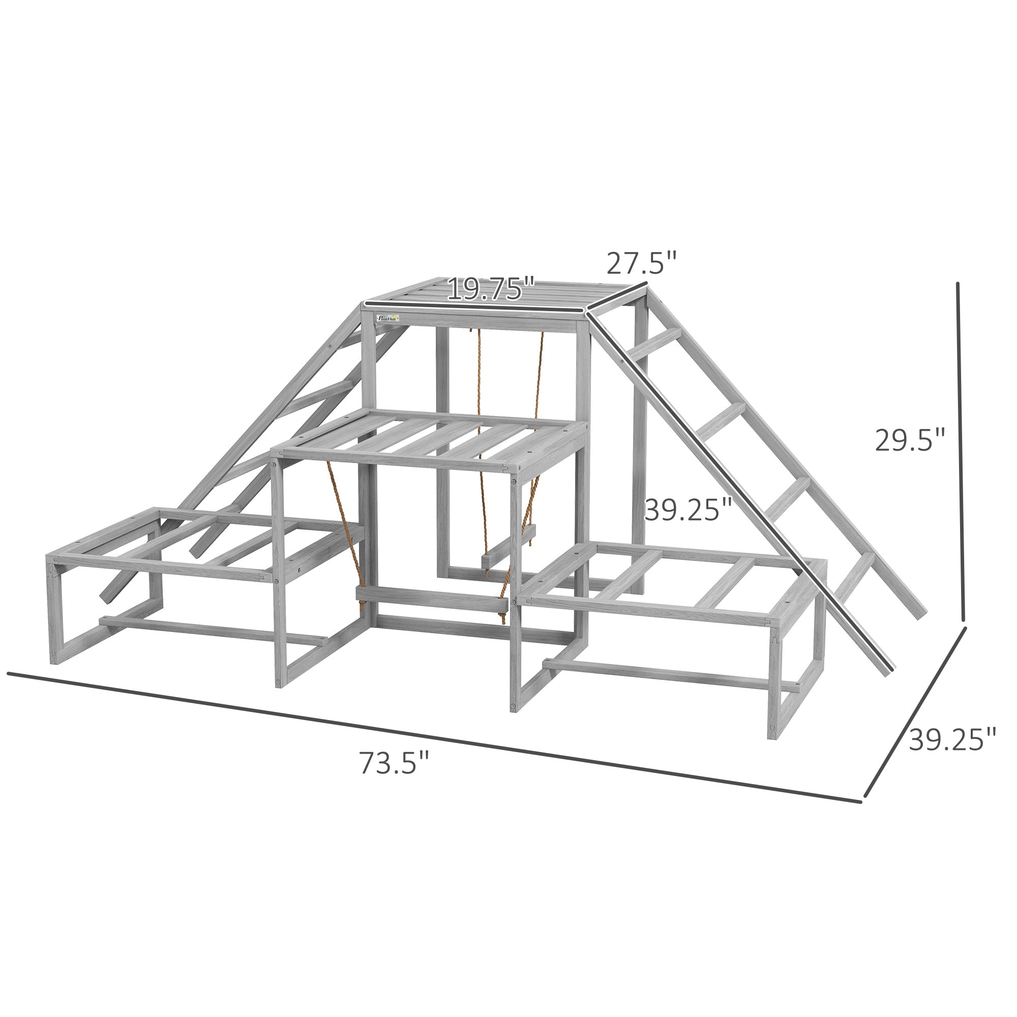 Chicken Roost Toys for Chickens Hens, Coop Accessories with Wood Stand, Ladder Platforms, for 10-15 Chickens - Gray - Image 3