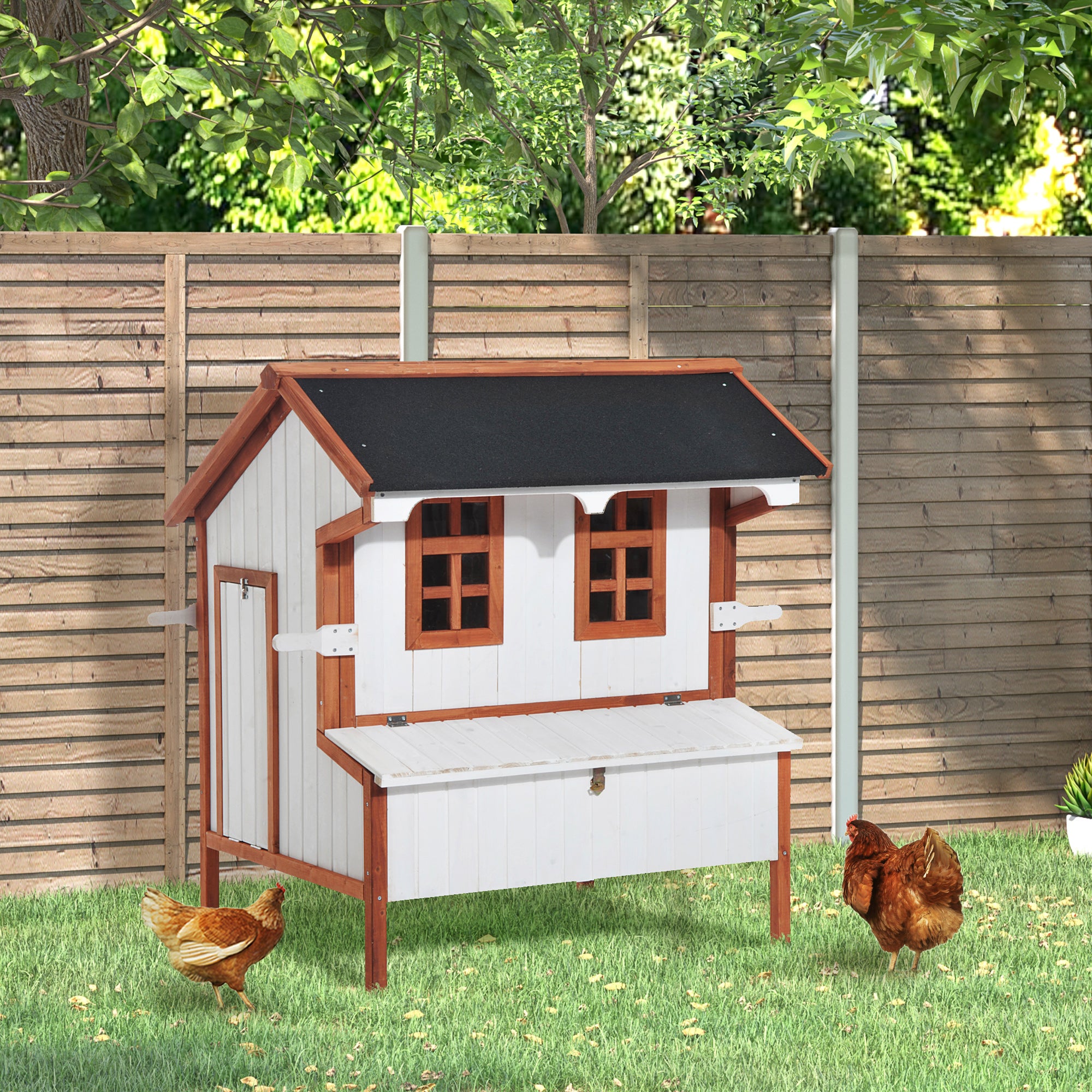 47" Chicken Coop Wooden Chicken House Rabbit Hutch Raised Poultry Cage Portable Hen Pen Backyard with Nesting Box and Handles - Multi Color - Image 2
