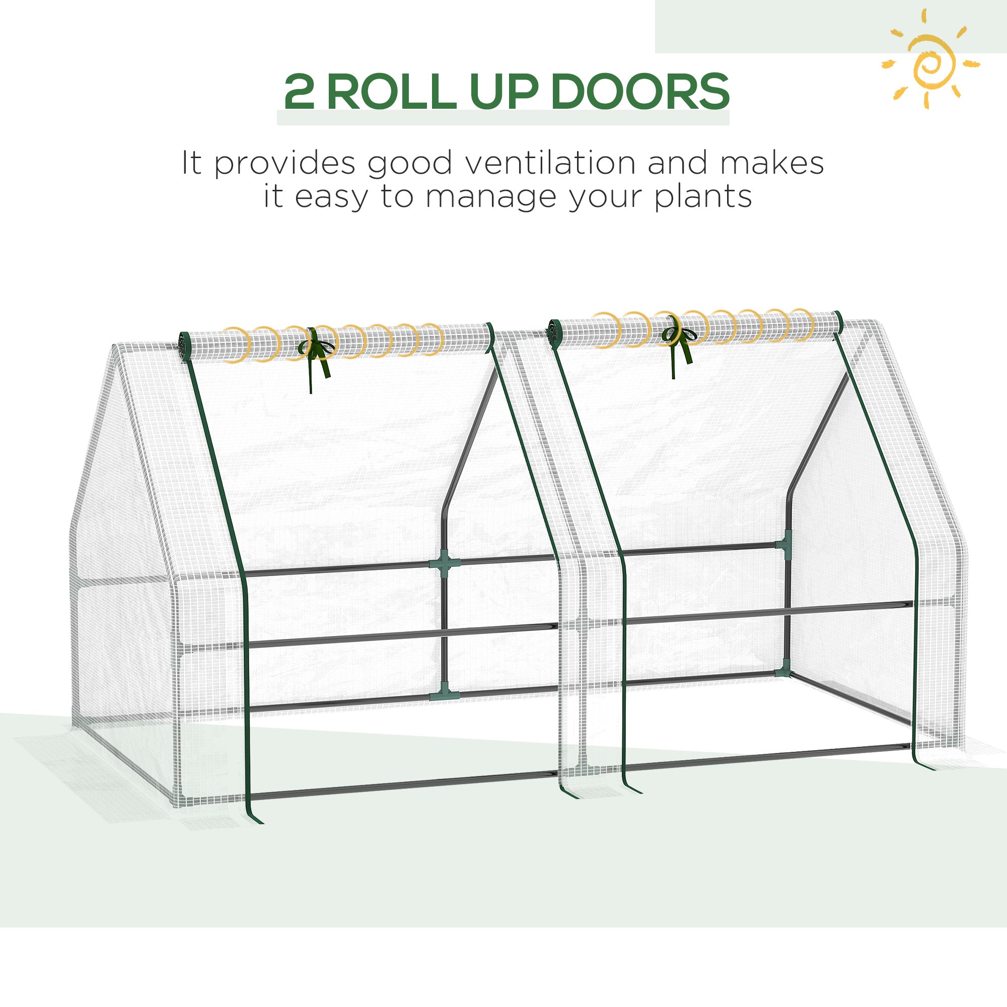 Portable Mini Greenhouse, Outdoor Garden with Large Zipper Doors and Water/UV PE Cover, 6' x 3' x 3', White - White - Image 7