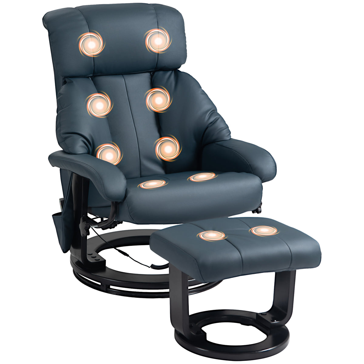Massage Recliner Chair with Ottoman, 360° Swivel Recliner and Footstool, 10-Point Vibration, Blue