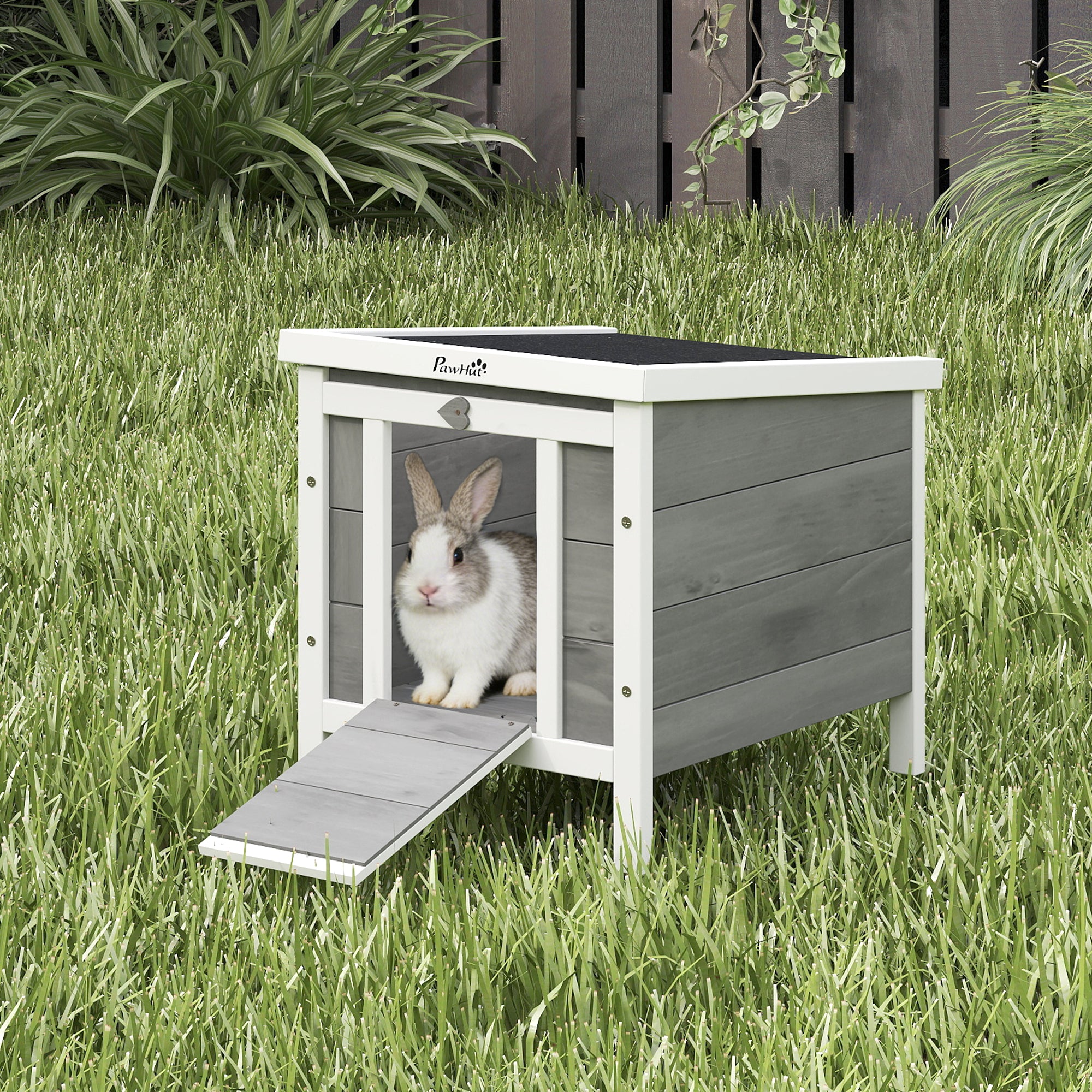 Small Wooden Rabbit Hutch Bunny Cage Guinea Pig Cage Duck House Dog House with Openable & Waterproof Roof, for Rabbits, Chickens, Ducks, Gray - Grey - Image 2