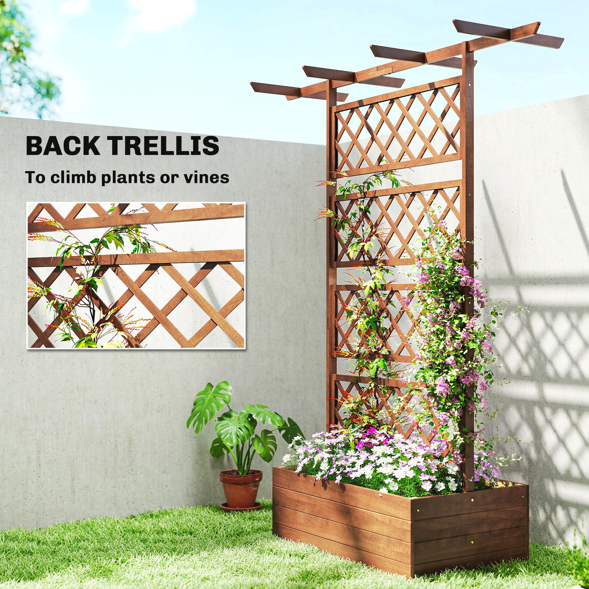 Wooden Trellis Planter Box, Raised Garden Bed to Grow Vegetables, Herbs and Flowers - Orange - Image 4