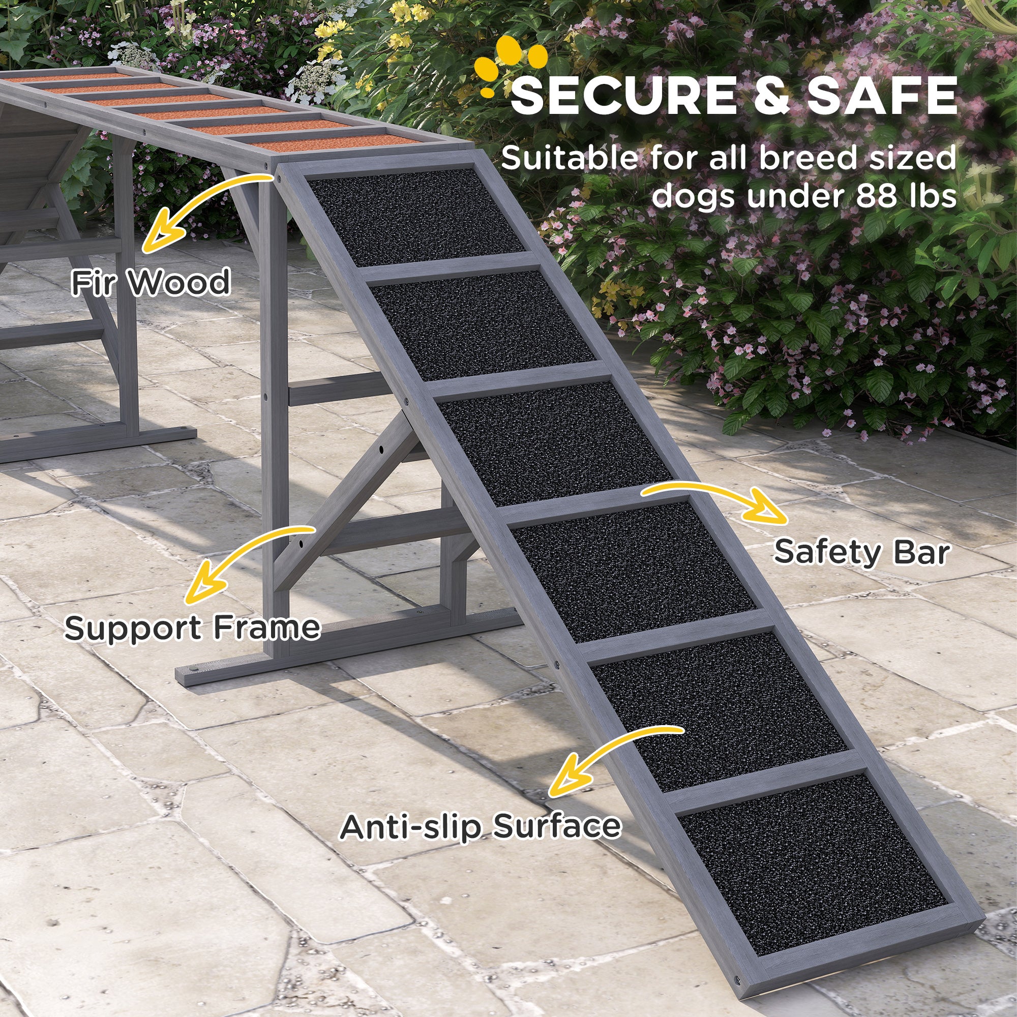 Dog Agility Equipment Ramp with Safety Bar, Non-slip Surface, for Walk and Pause Training, Gray - Gray - Image 6