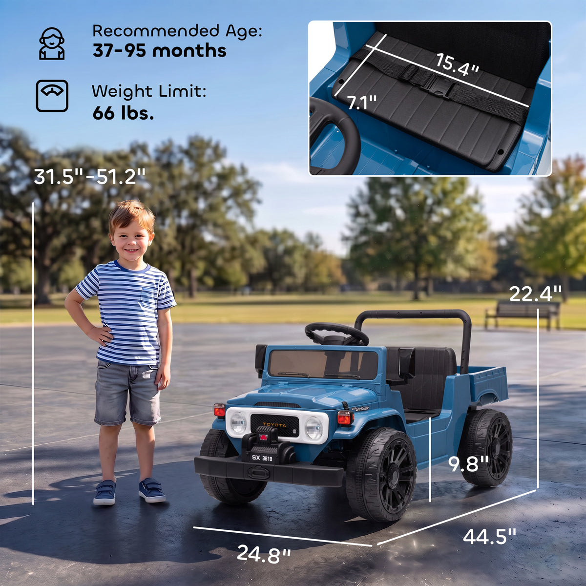 Licensed Toyota FJ45 Pick Up Ride on Truck, 24V Kids Electric Car with Dual Motors, Up to 3.7MPH for Kids 3-8 Years Blue