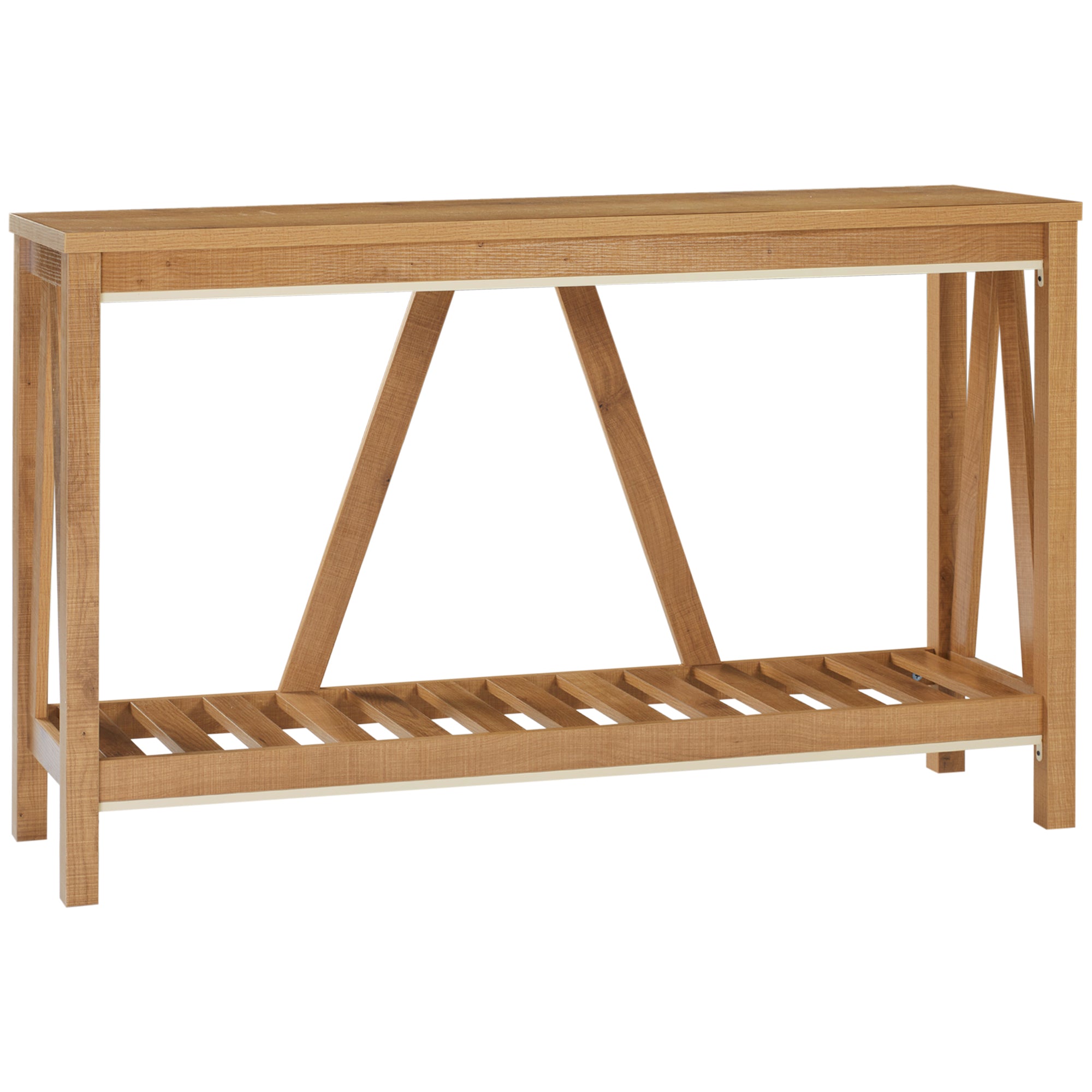 Console Table, Farmhouse Entryway Table with Storage Slatted Shelf, Rustic Sofa Table with Anti-Tipper for Living Room, Hallway, Brown