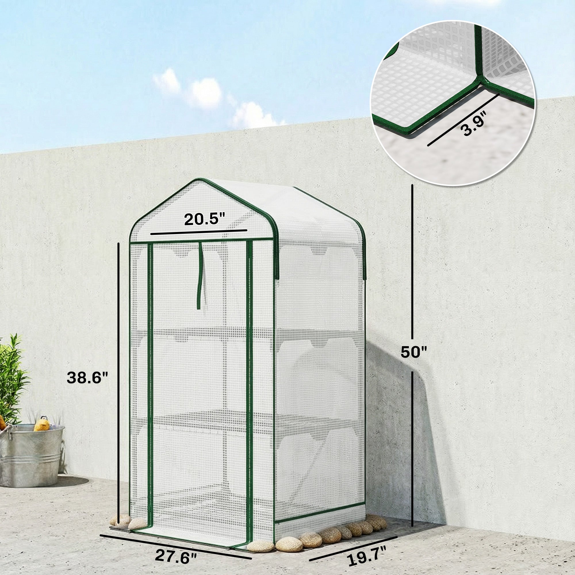Mini Greenhouse with Screen Roof, Portable Small Greenhouse with Roll-Up Zipper Door, 27.6" x 19.7" x 50", White - White - Image 3