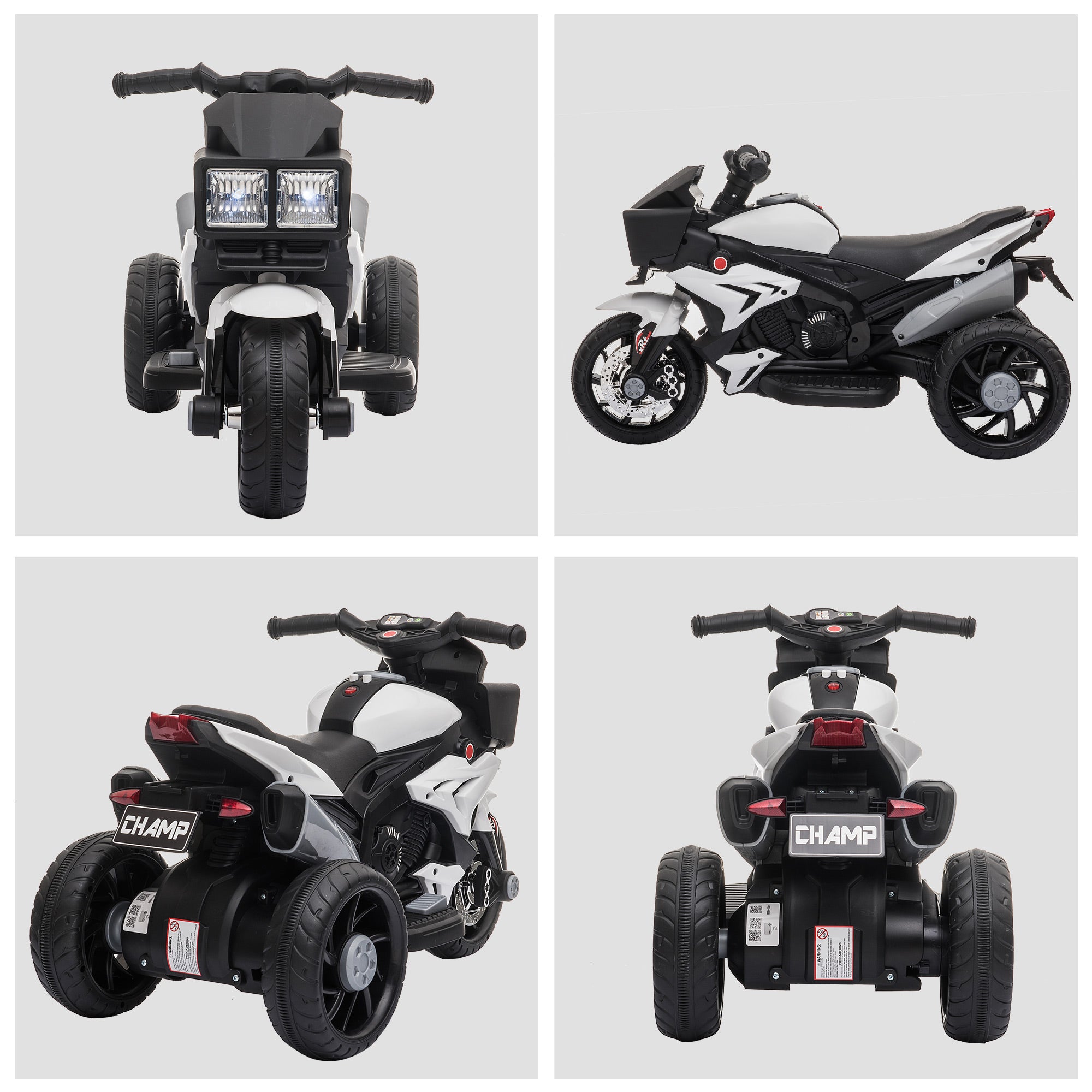 6V Kids Motorcycle Toddler Ride-on Toy, High-Traction Battery-Operated Mini Electric Motorbike with Forward/Reverse Switch, Music, Headlights, Horn, White
