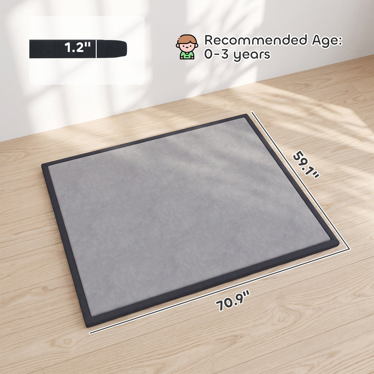 1.2" Thick Baby Play Mat, 71" x 59" Playpen Mat, Non-Slip, Water-Resistant, Soft Flannel for Crawling Playing, Dark Gray