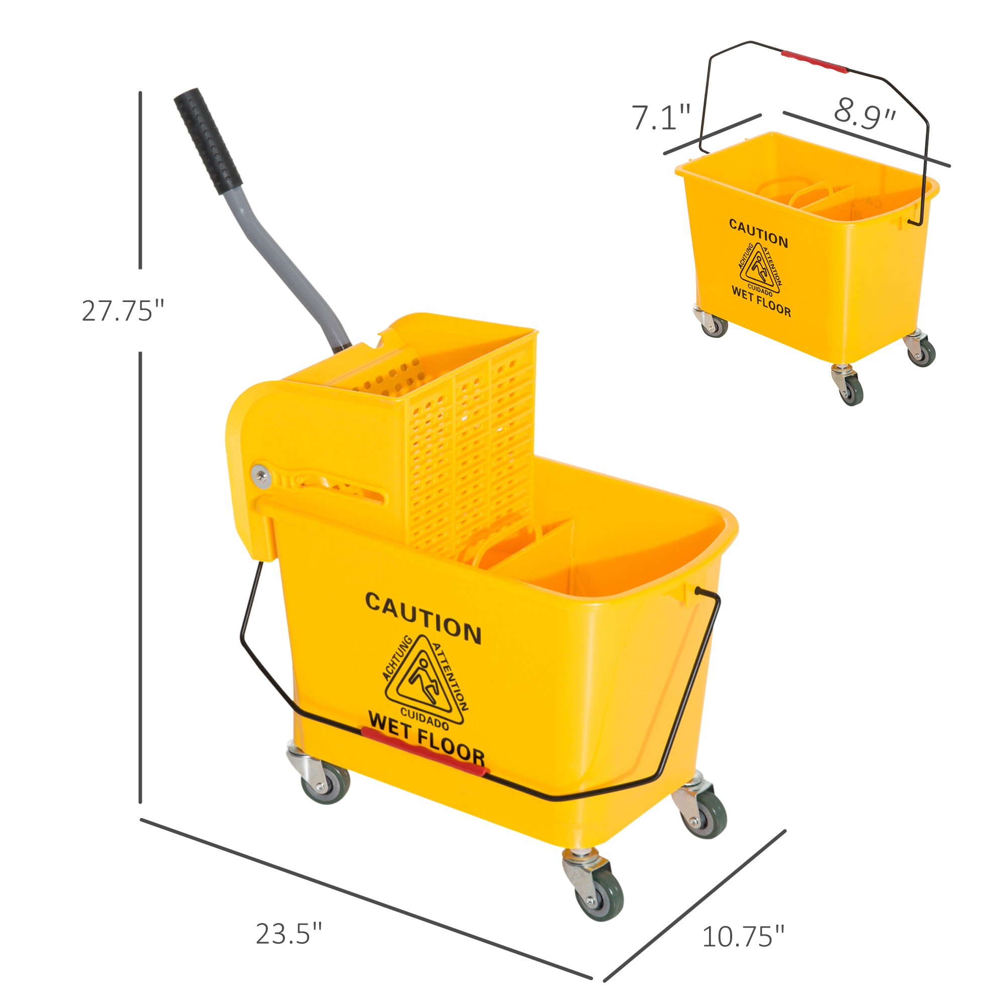 Compact Mop Bucket with Wringer, Mop Bucket on Wheels, 21 Quart, Separate Dirty and Clean Water, Yellow