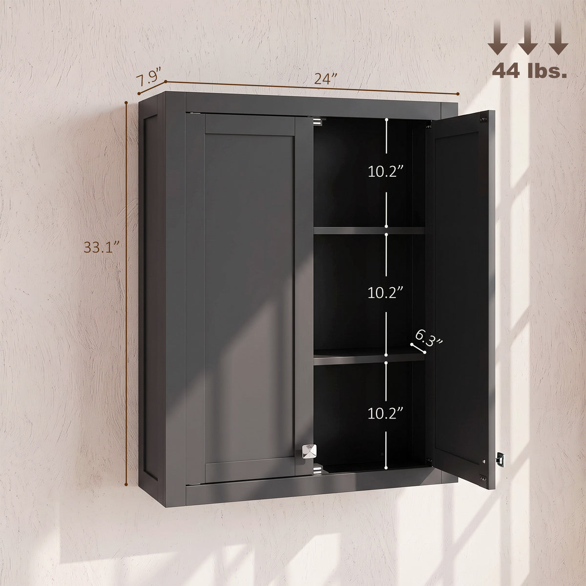 Bathroom Cabinet Wall Mounted, Modern Bathroom Wall Cabinet with 2 Doors and 2 Adjustable Shelves, Black