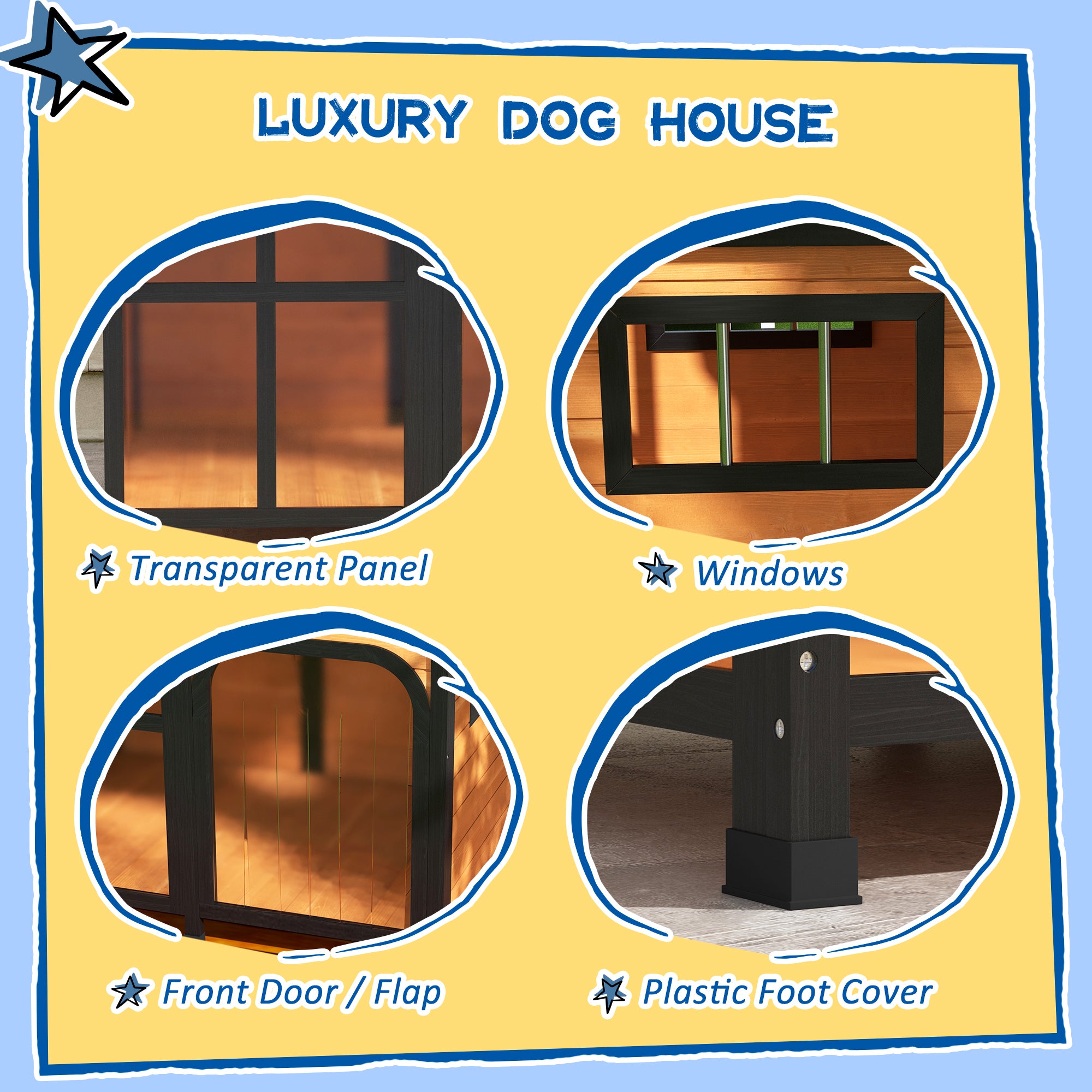 Cabin-Style Wooden Dog House for Large Dogs with Openable Roof & Giant Window, Yellow - Yellow - Image 8