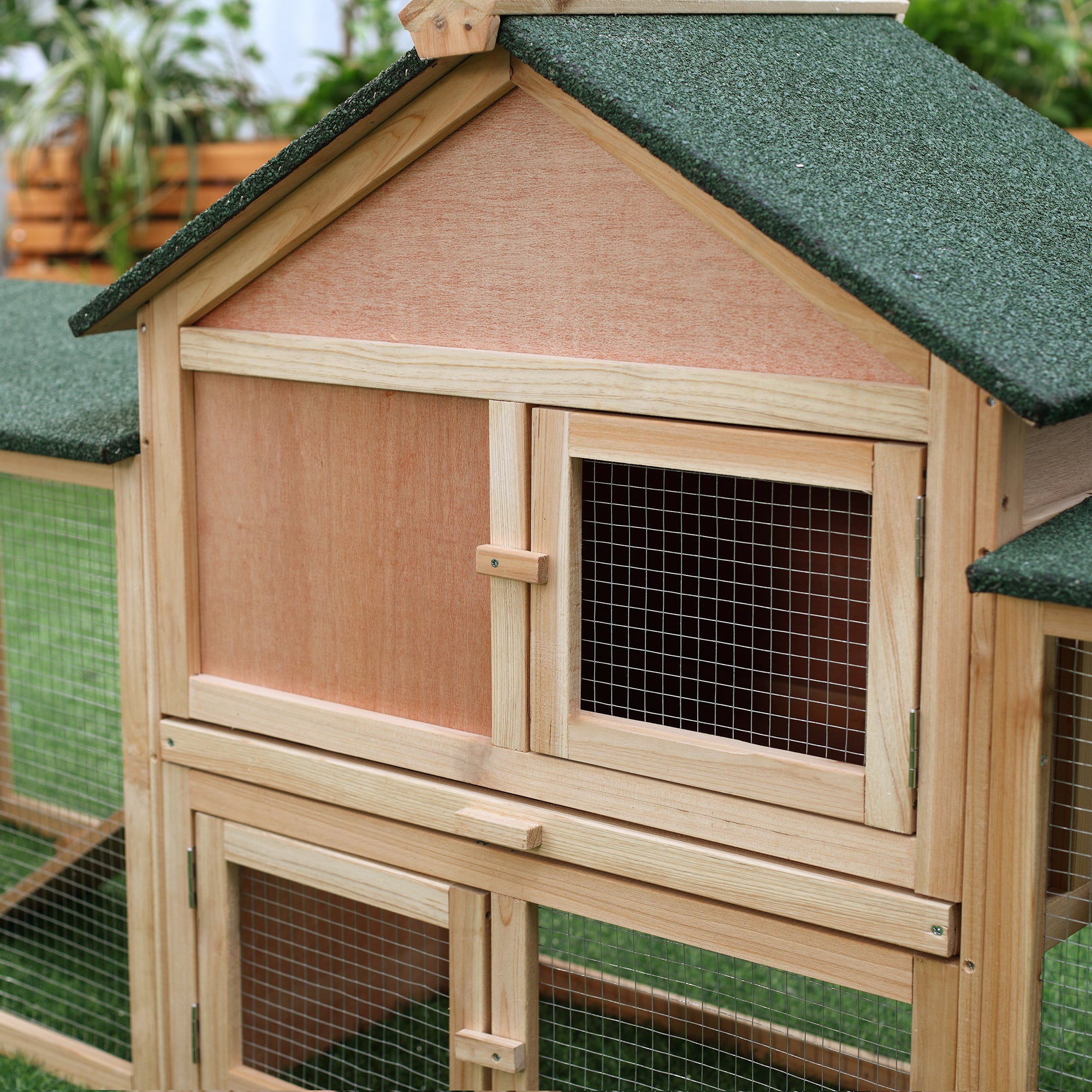 Rabbit Cage Outdoor, Rabbit House 83" 2 Story Deluxe XL Wooden Rabbit Hutch Big Bunny Cage w/ Ladder and Run - Natural - Image 8