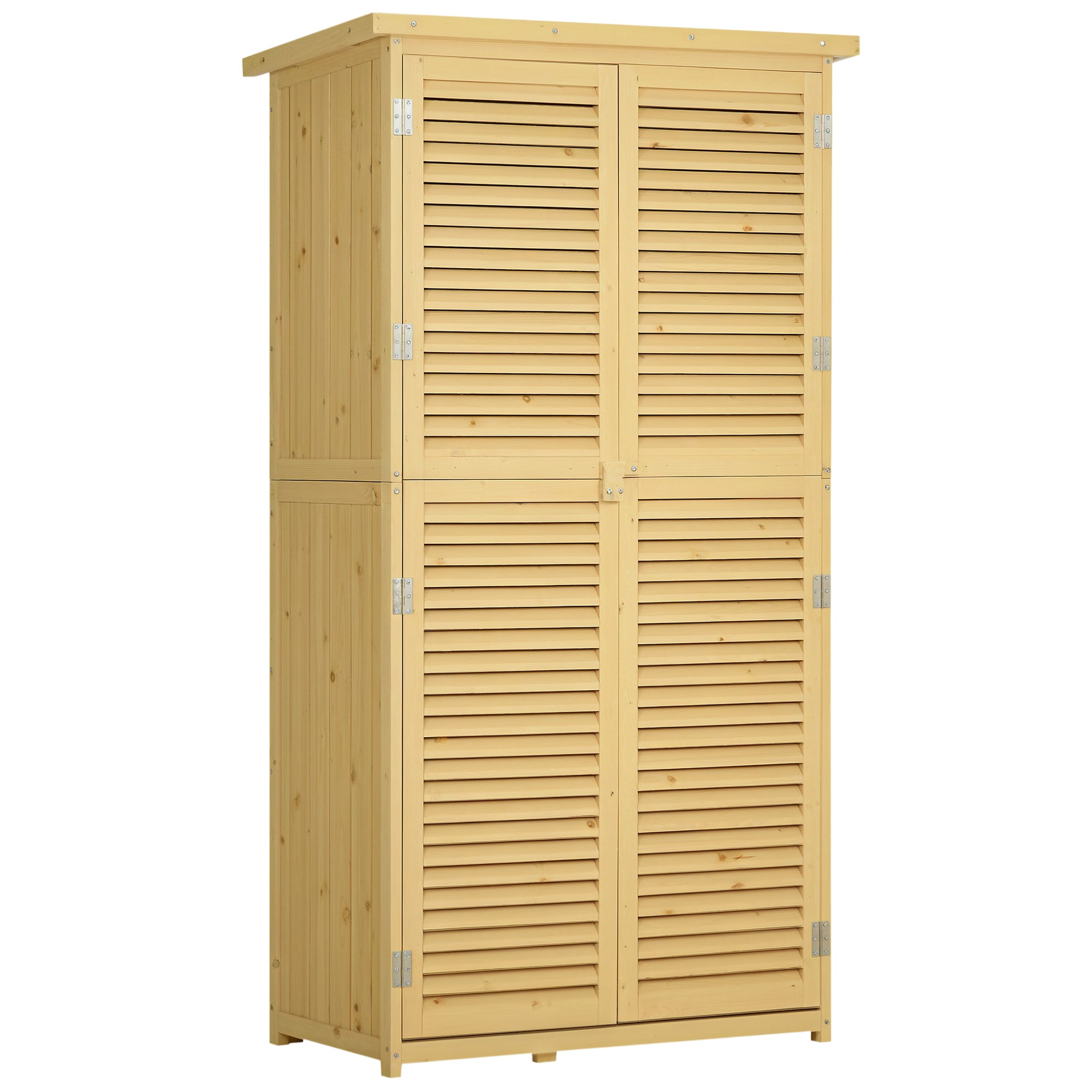 5' x 3' Wooden Outdoor Storage Cabinet, Garden Sheds & Outdoor Storage with Asphalt Roof & 2 Large Wood Doors with Lock, Natural - Natural Wood