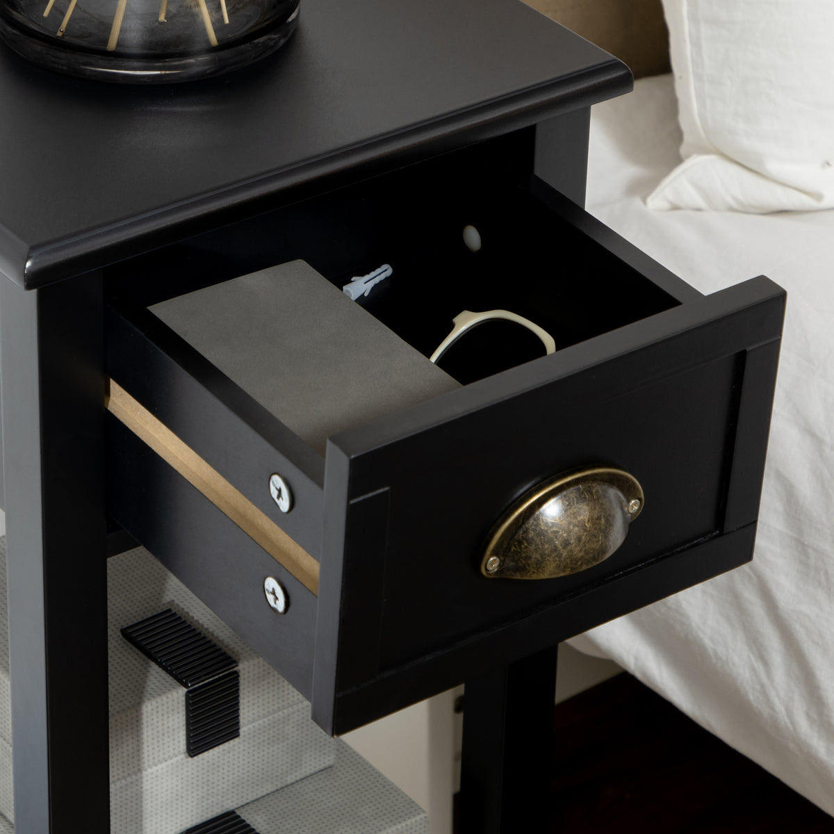 2-Tier Nightstand, Side Table with Drawer and Shelf for Living Room or Bedroom, Set of 2, Black