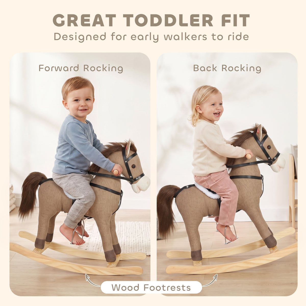 Rocking Horse, Back and Forth Rocking, Ride on Horse Toy with Sound Effects, for 12-36 Months Toddlers, Dark Brown