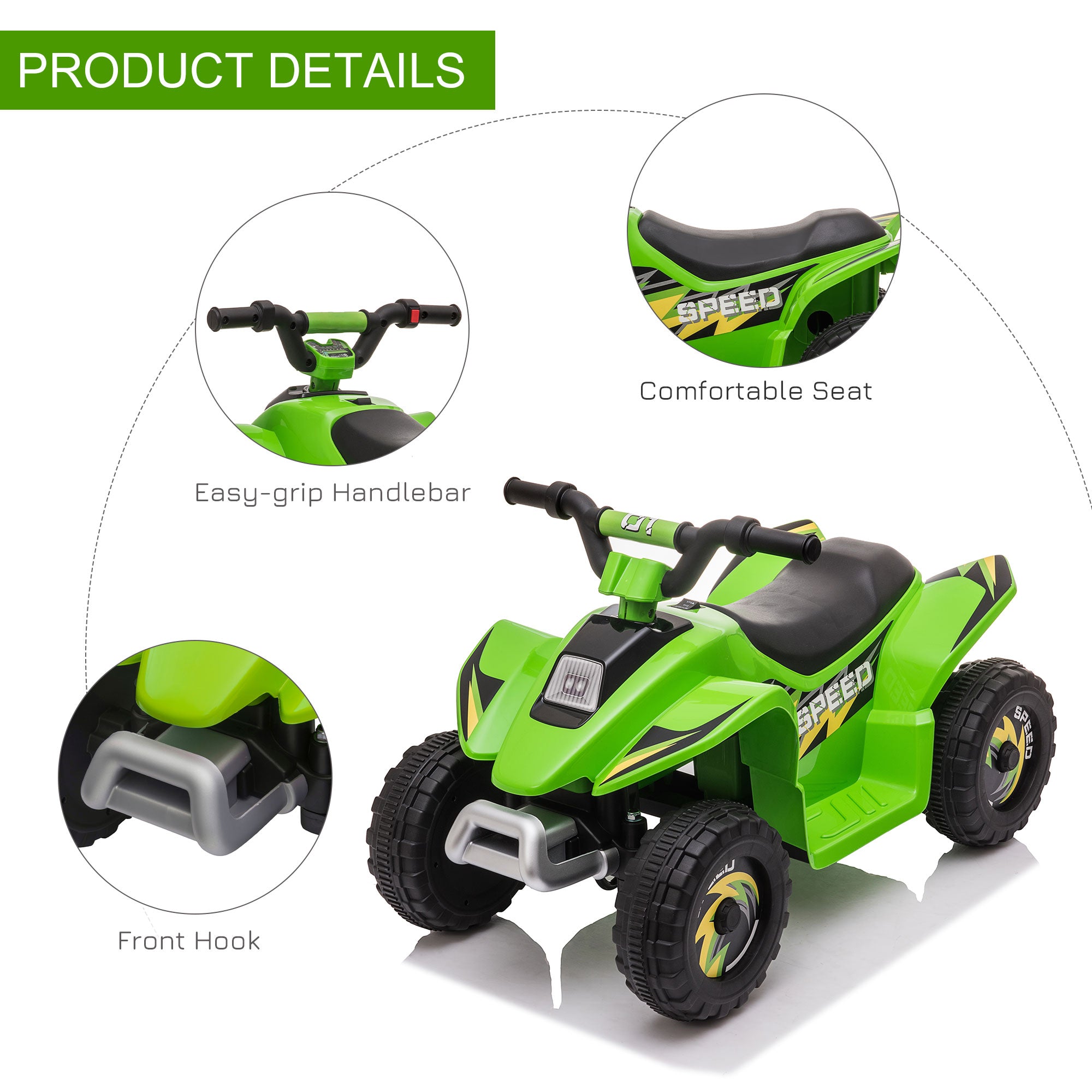 6V Kids ATV Ride on 4-Wheeler Car, Electric Quad Toy Battery Powered Vehicle with Forward/ Reverse Switch for 18-36 Months Old Toddlers, Green