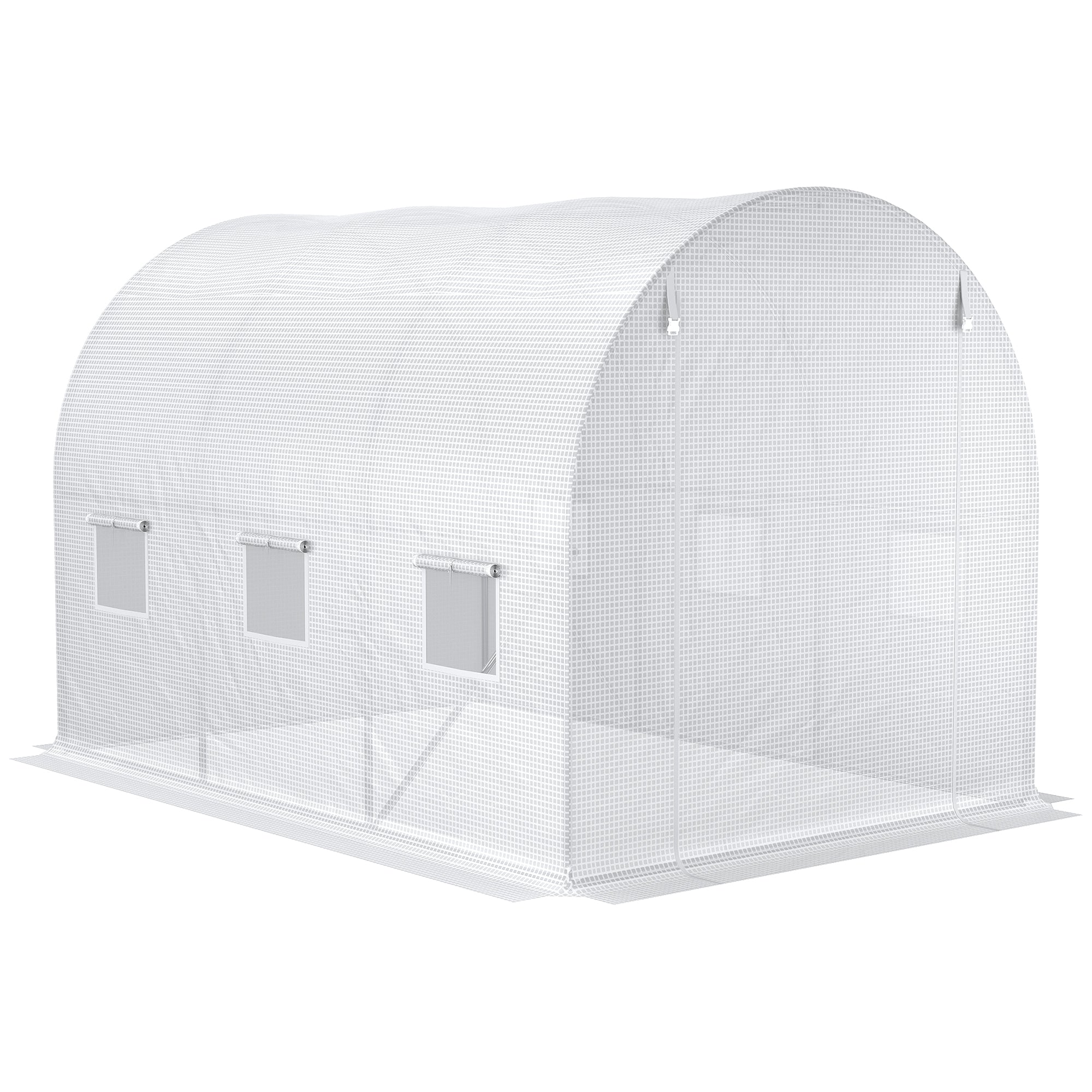 9.8' x 6.6' x 6.6' Plastic Greenhouse Cover Replacement, Heavy Duty Waterproof Tarp for Hoop House, Sheeting with 6 Windows, Door & Reinforcement Grid, White - White - Image 7