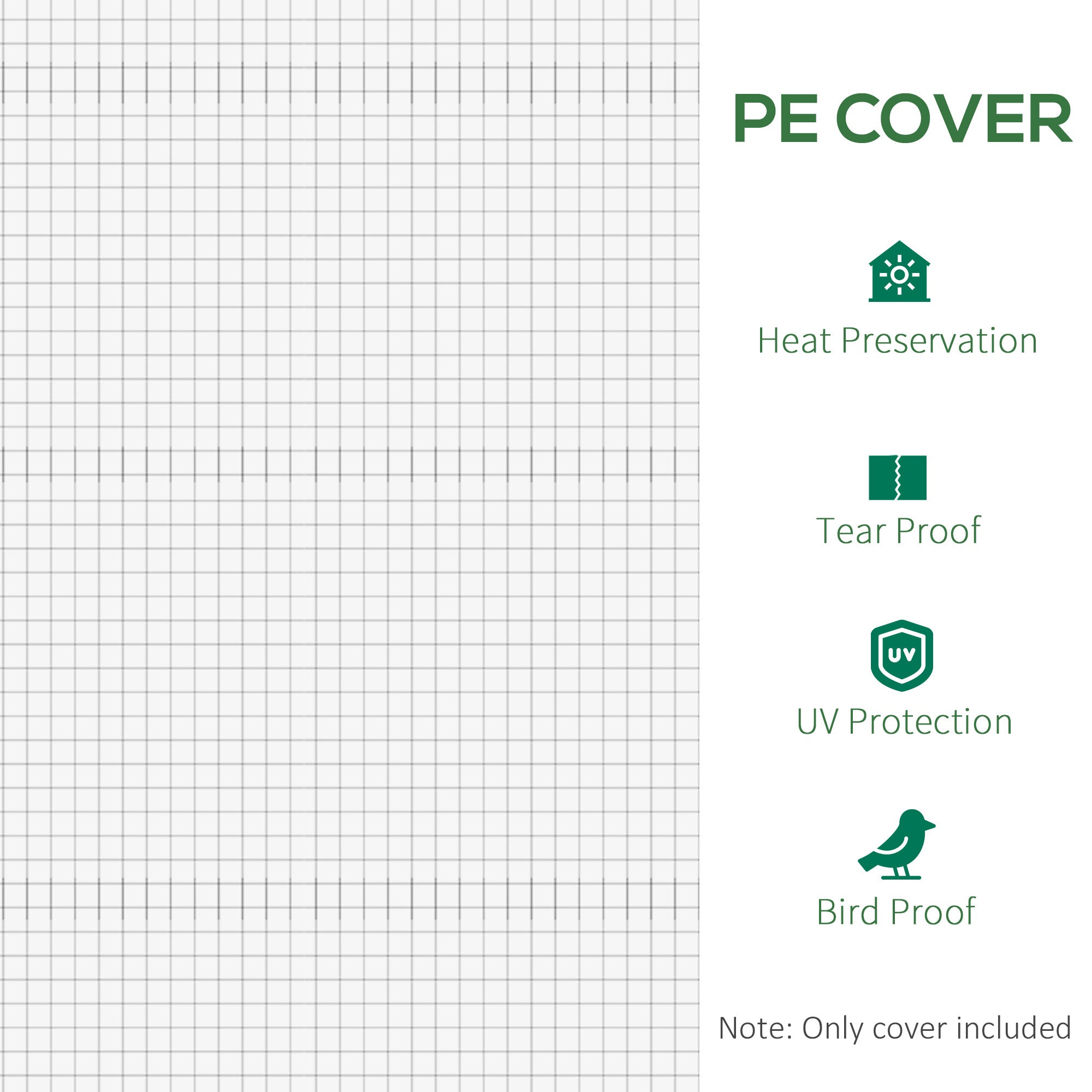 9.8' x 6.6' x 6.6' Plastic Greenhouse Cover Replacement, Heavy Duty Waterproof Tarp for Hoop House, Sheeting with 6 Windows, Door & Reinforcement Grid, White - White - Image 6