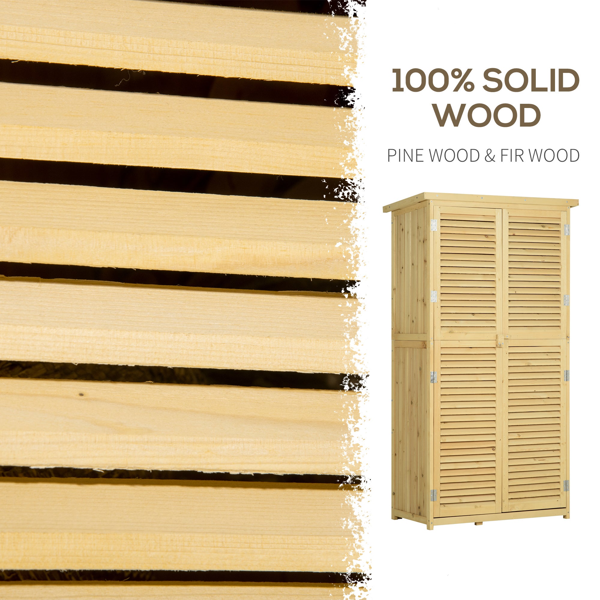 5' x 3' Wooden Outdoor Storage Cabinet, Garden Sheds & Outdoor Storage with Asphalt Roof & 2 Large Wood Doors with Lock, Natural - Natural Wood - Image 6