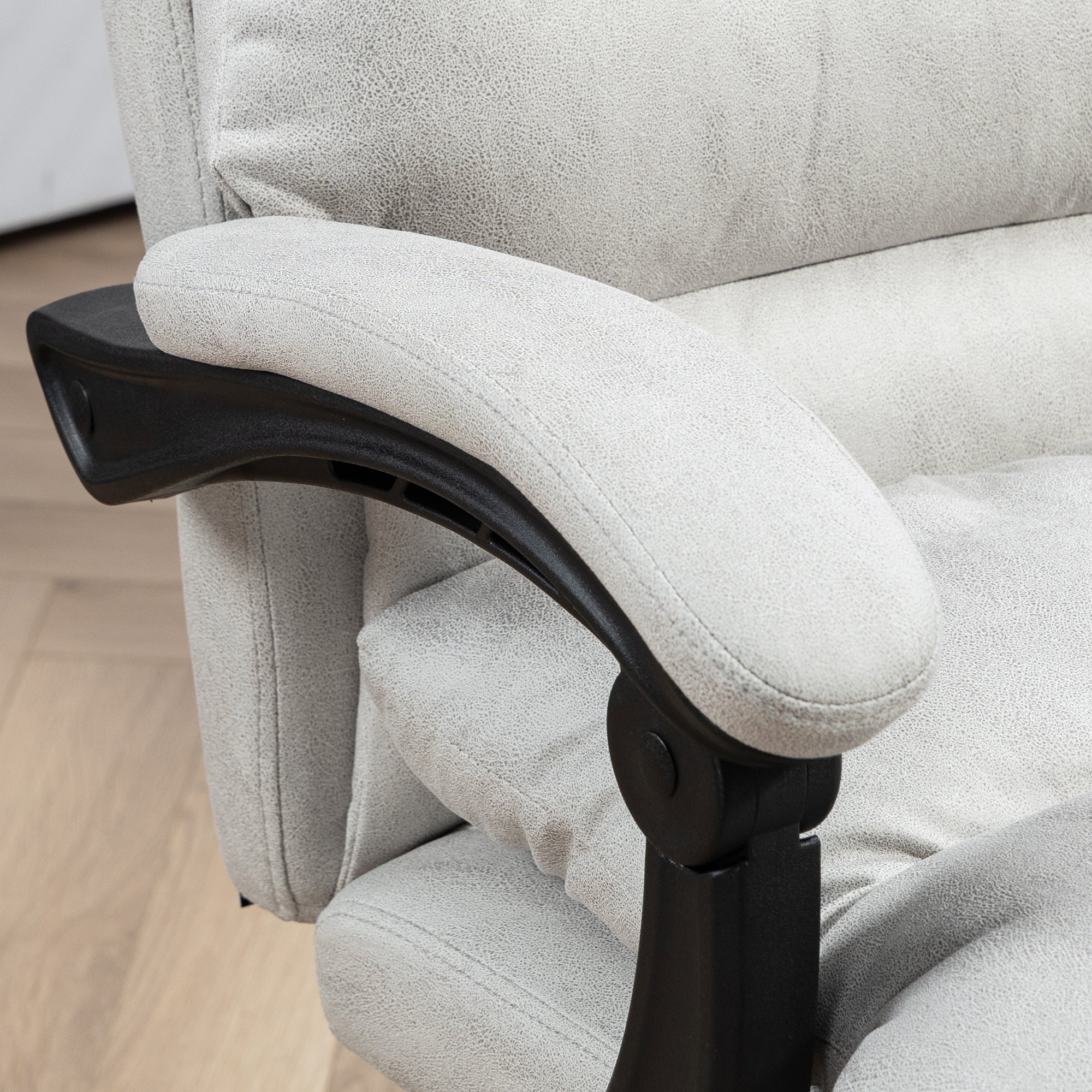 Microfibre Massage Office Chair, Heated Reclining Chair with Footrest, Double-tier Padding, Swivel Wheels, Light Gray